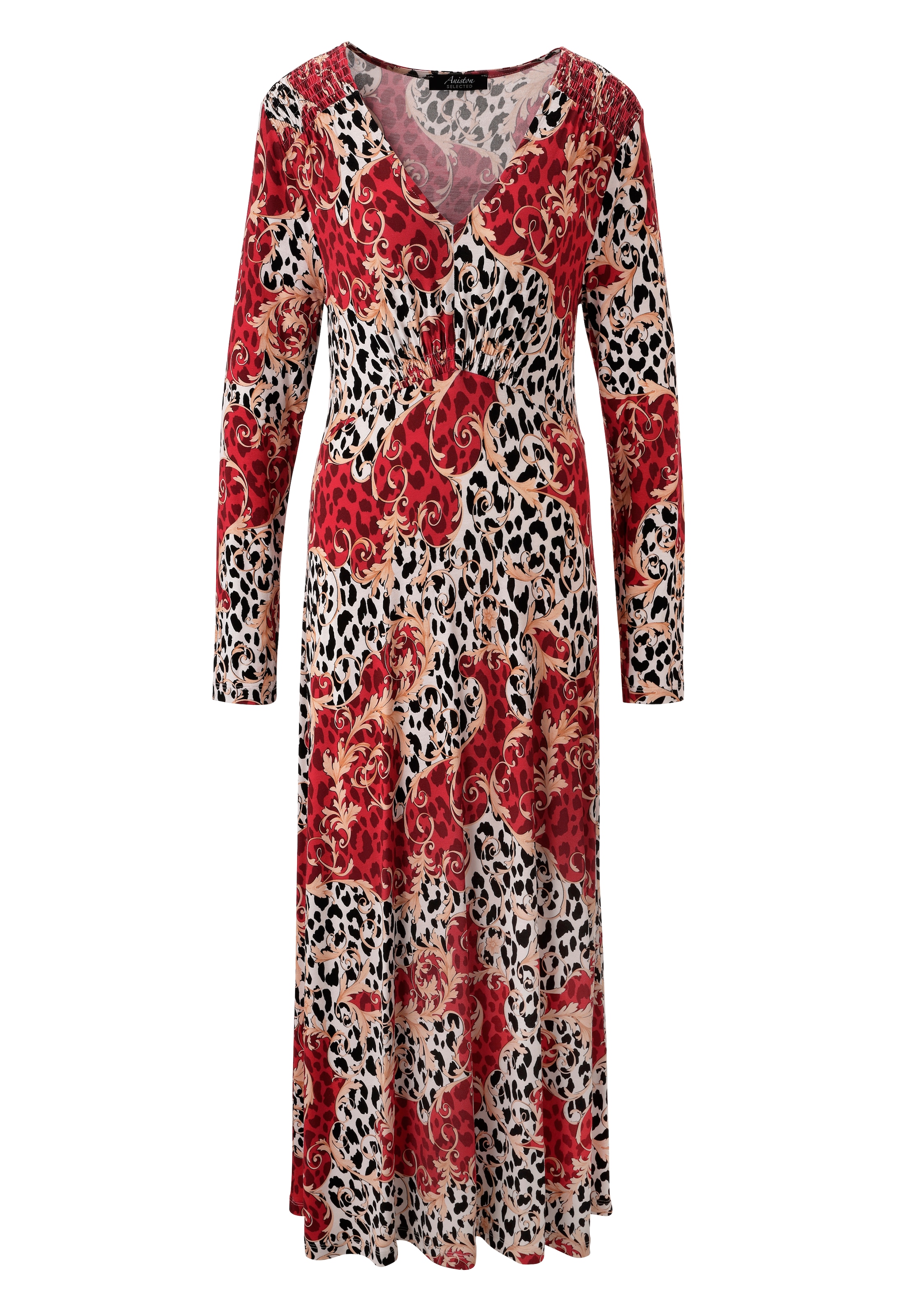 Aniston SELECTED Midikleid mit Smok-Details und fantasievollem Leo-Print