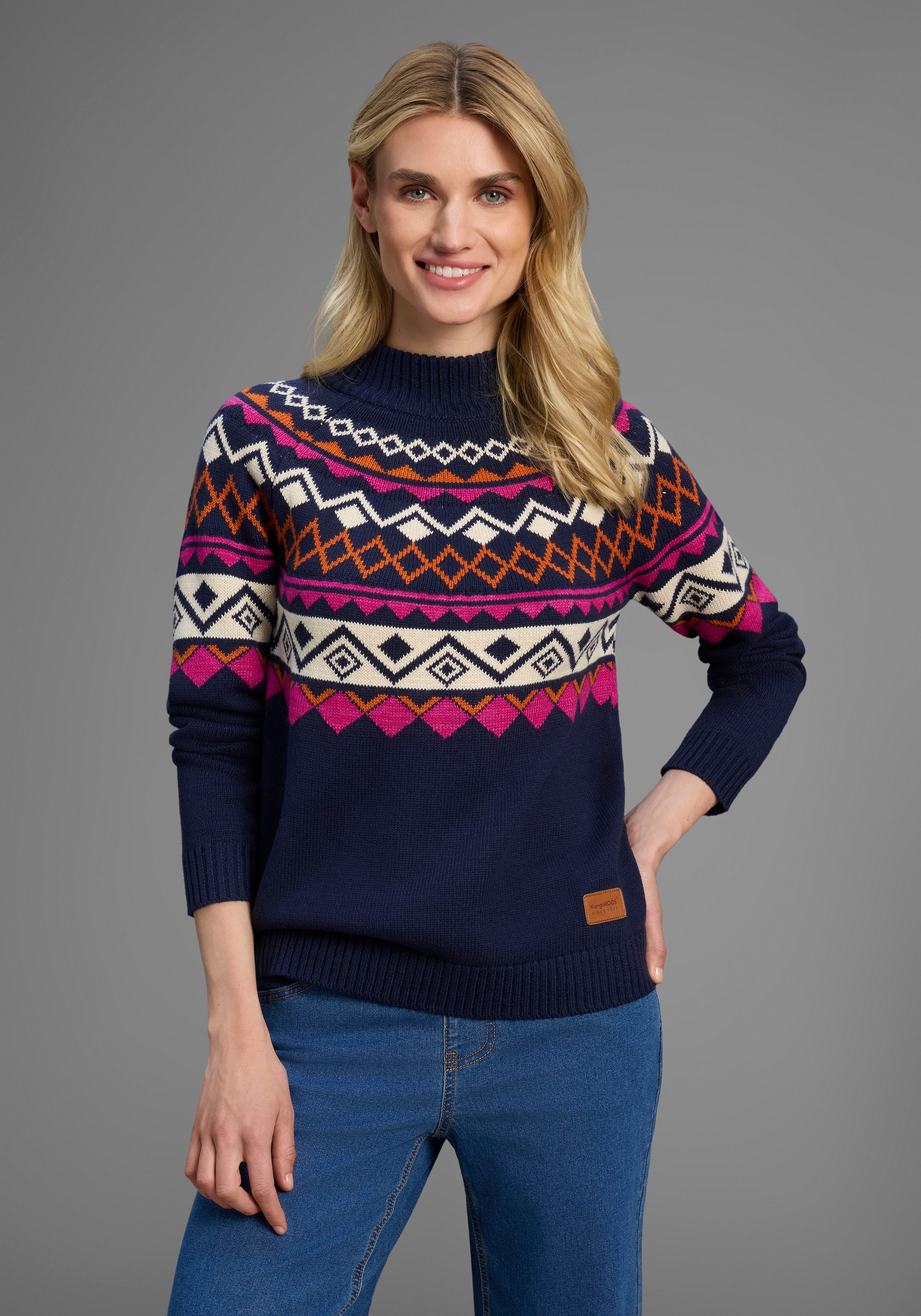 KangaROOS Norwegerpullover mit schönem Muster und hohem Rippkragen günstig online kaufen