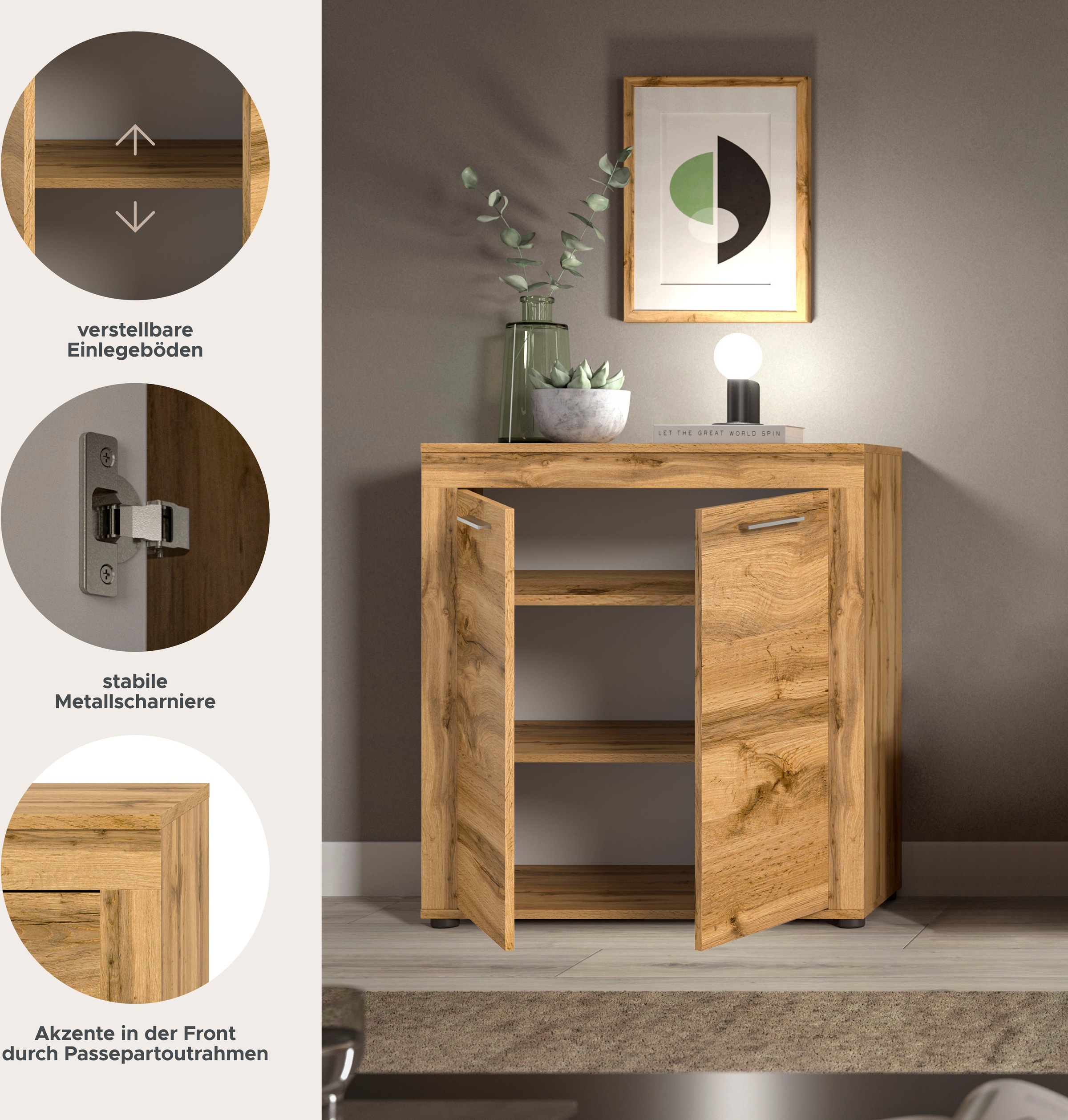Thumbnail - Home affaire Highboard "Aosta, Höhe 88 cm, in verschiedenen Farbausführungen" mit 2 Türen und 3 Fächern, Wohnzimmer, Kom...