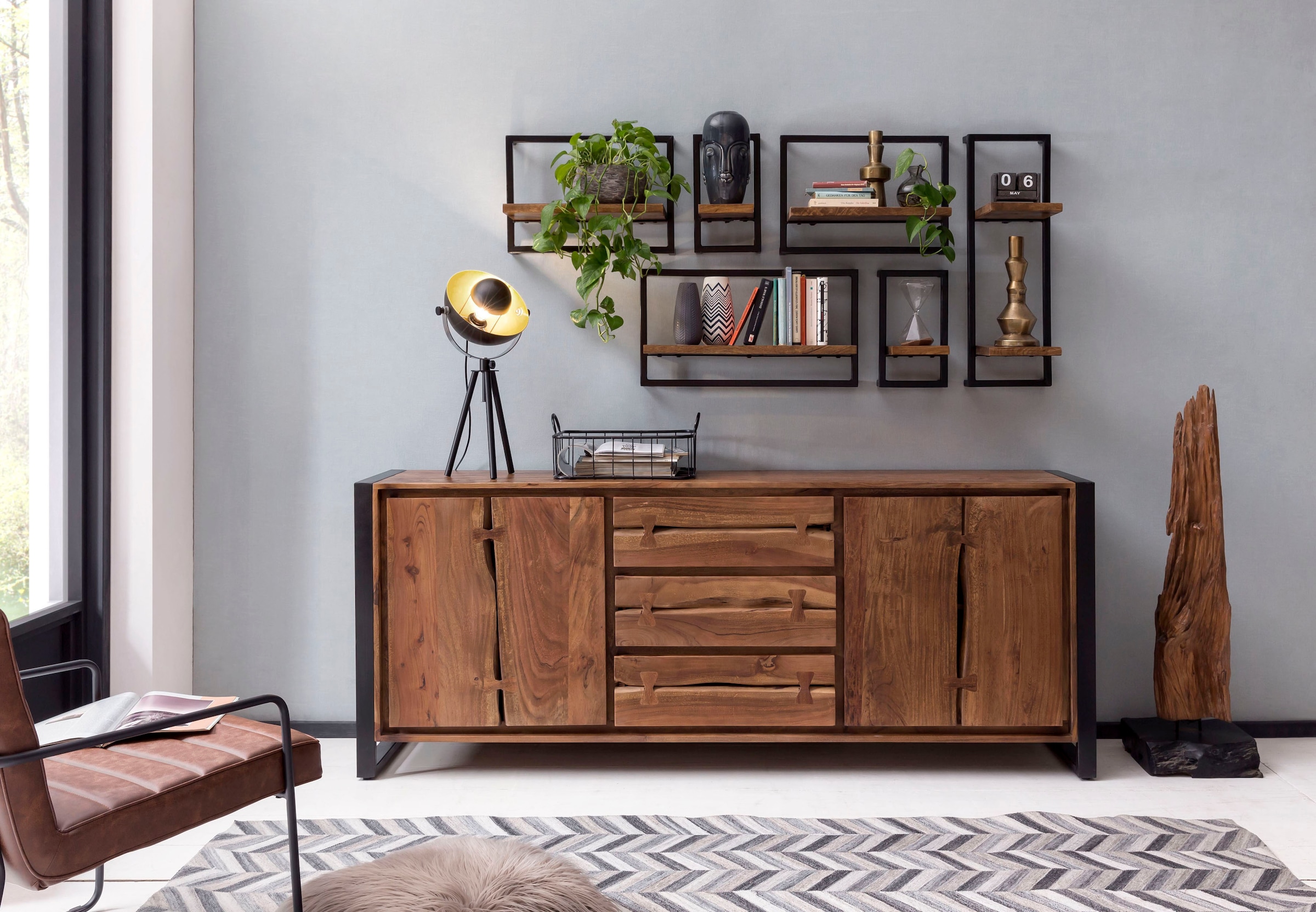 SIT Sideboard "Florenz Akazienholz Kommode mit Baumkante & Metallgestell" Akazienholz mit natürlichen Holzkanten & Metallgestell