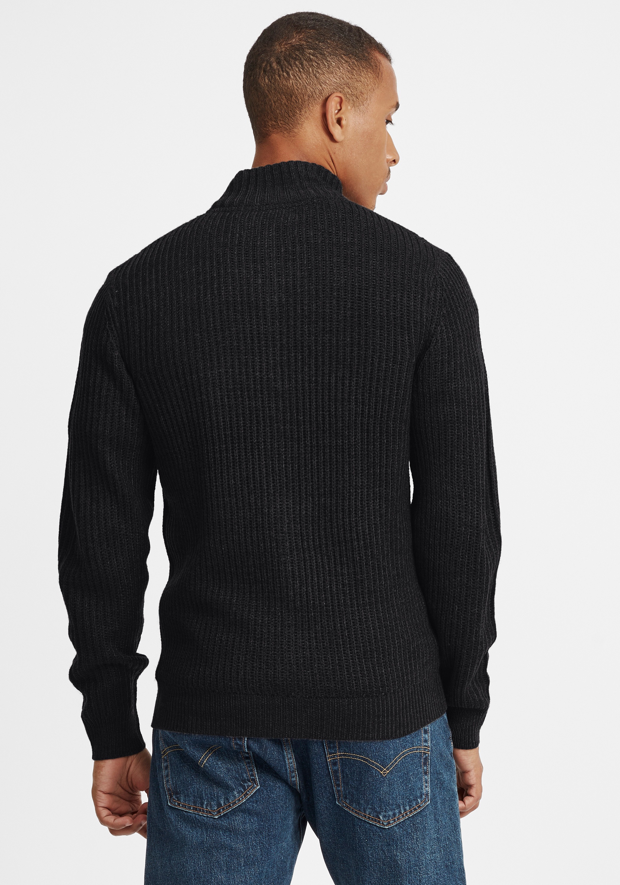 Strickjacke BLEND "BHOteros", Herren, Gr. L, schwarz, Grobstrick, 100% Polyacryl, unifarben, regular fit, ohne Ausschnitt, Strickbündchen, Strickjacken Strickjacke, Cardigan mit Stehkragen 3