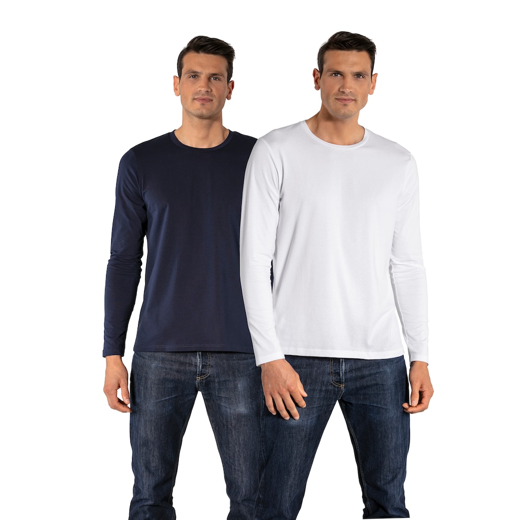 Herrenmode Shirts Bruno Banani Langarmshirt, (2er-Pack), in klassischer Basicform navy + weiß