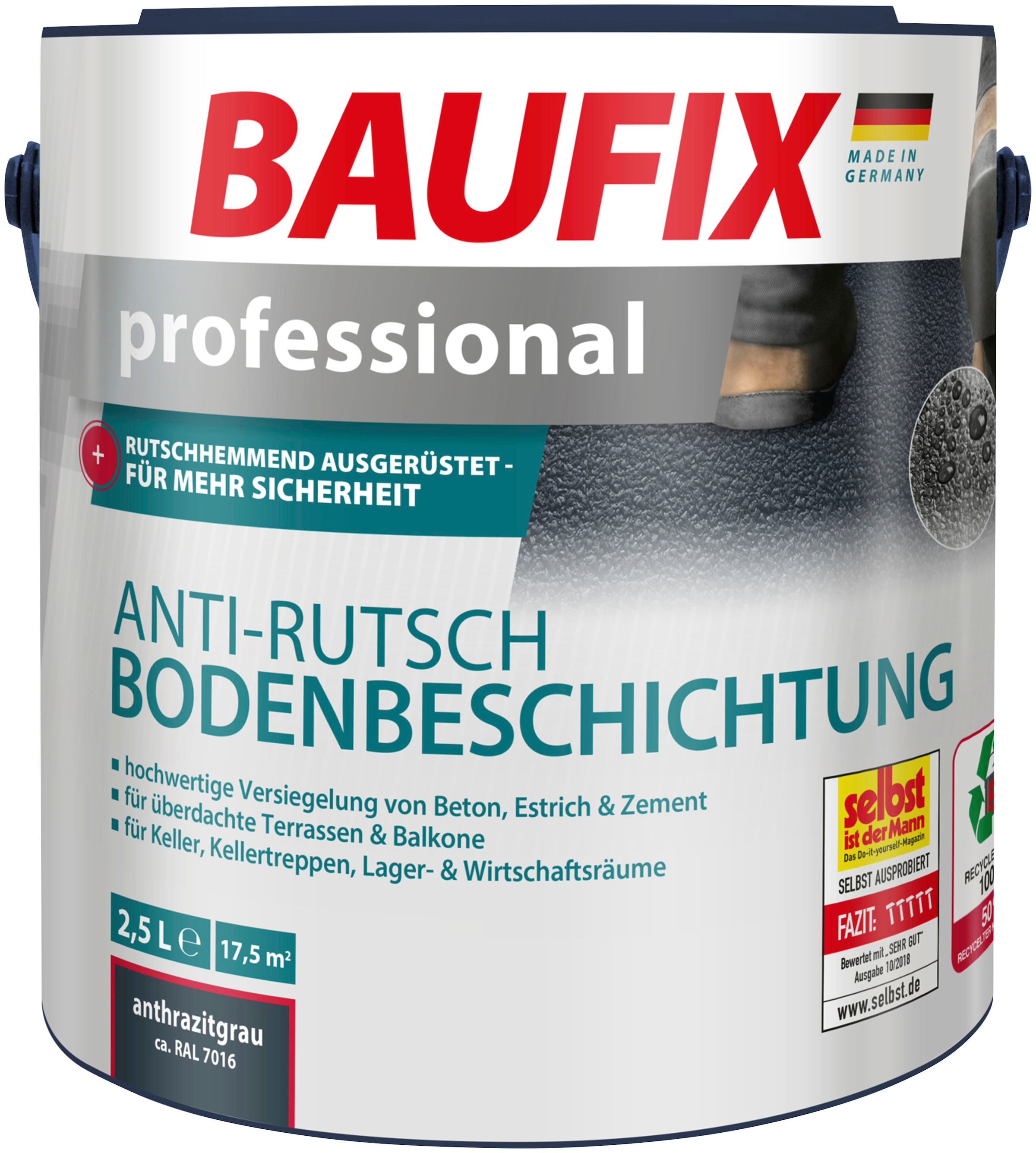 Baufix Acryl-Flüssigkunststoff »professional Anti-Rutsch Bodenbeschichtung«,  rutschhemmend, wetterbeständig, lichtbeständig, 2,5L, matt auf Rechnung
