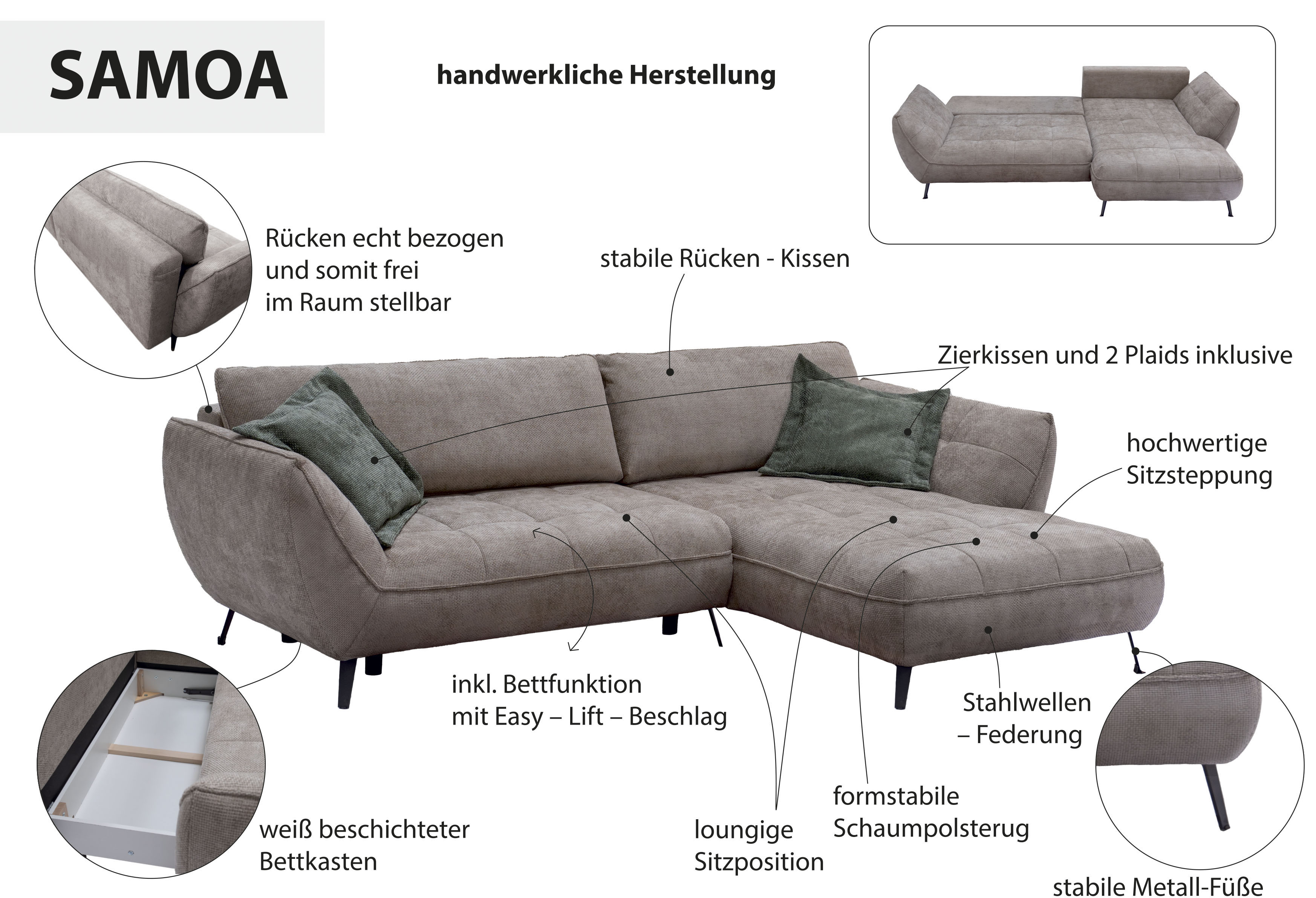 Thumbnail - exxpo - sofa fashion Ecksofa "Samoa, bequem und modern, mit Easy-Lift-Bettfunktion, L-Form", Ecksofa Samoa, inkl. Bettfu...