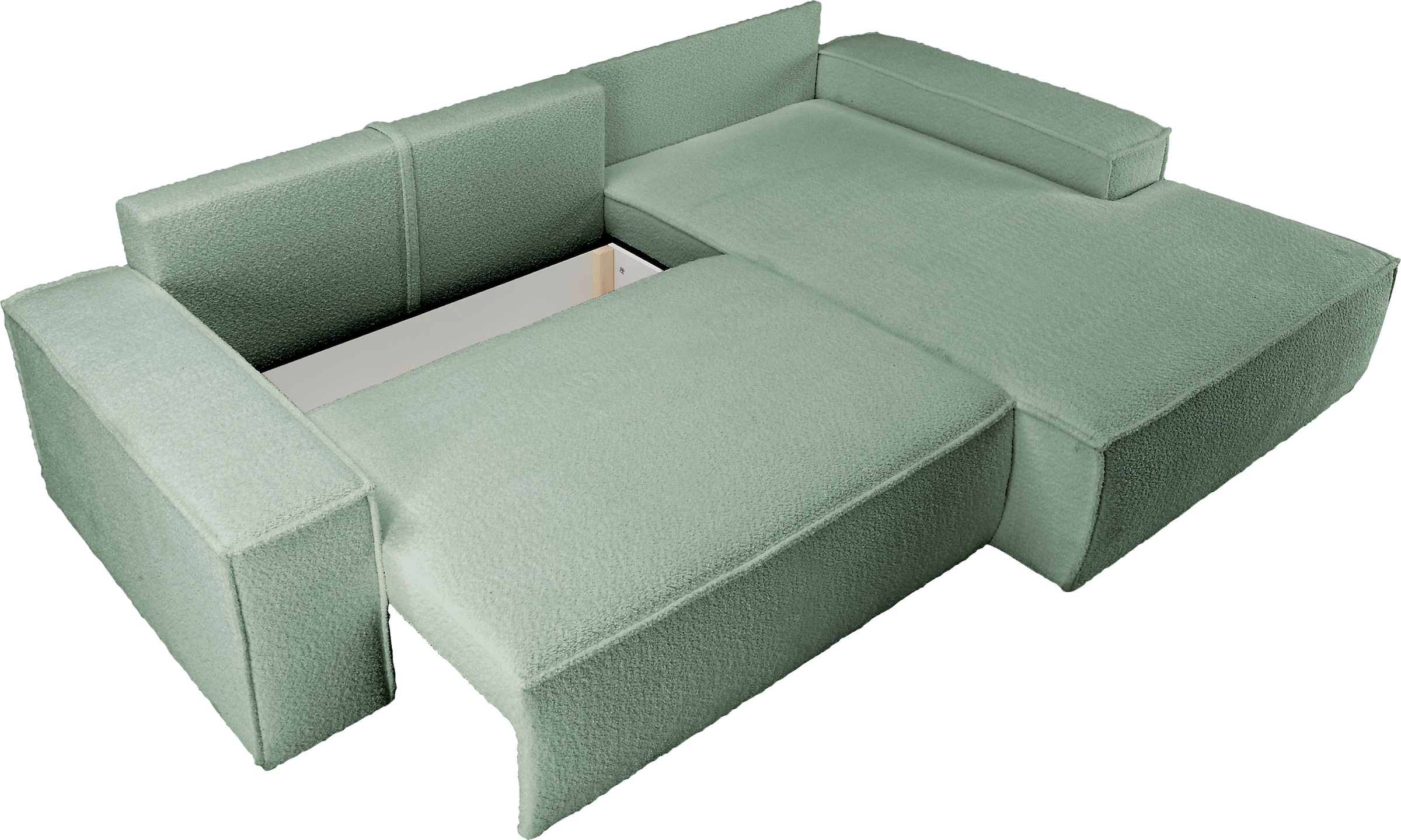 andas Ecksofa »Finnley Schlafsofa 267 cm in Bouclé u. Struktur fein, L-Form,«, Schlaffunktion m. Bettkasten (136/210 cm), Bouclé, Struktur