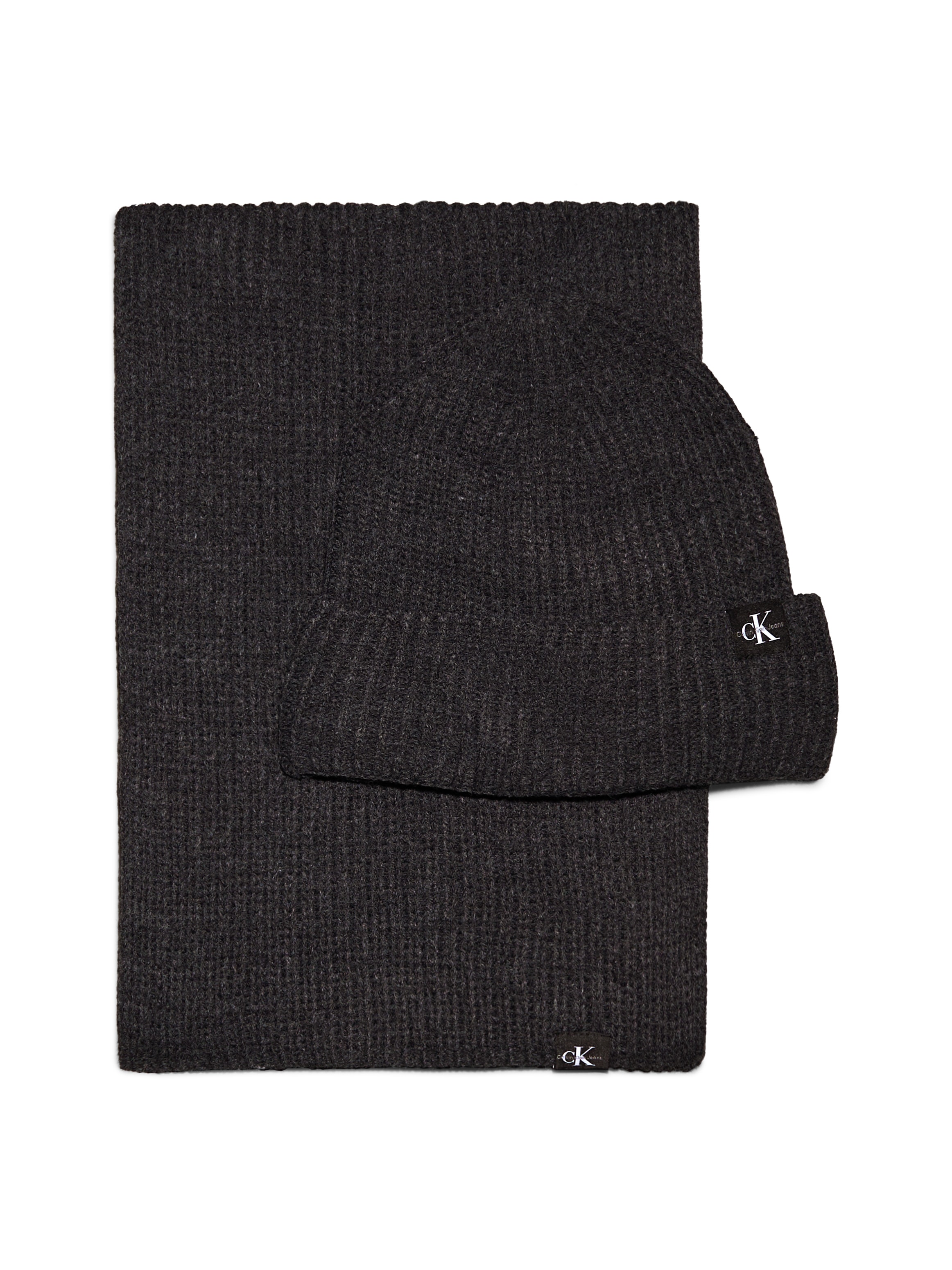 Calvin Klein Jeans Strickmütze »Monogram Rib Scarf Beanie Set«, mit Logopatch
