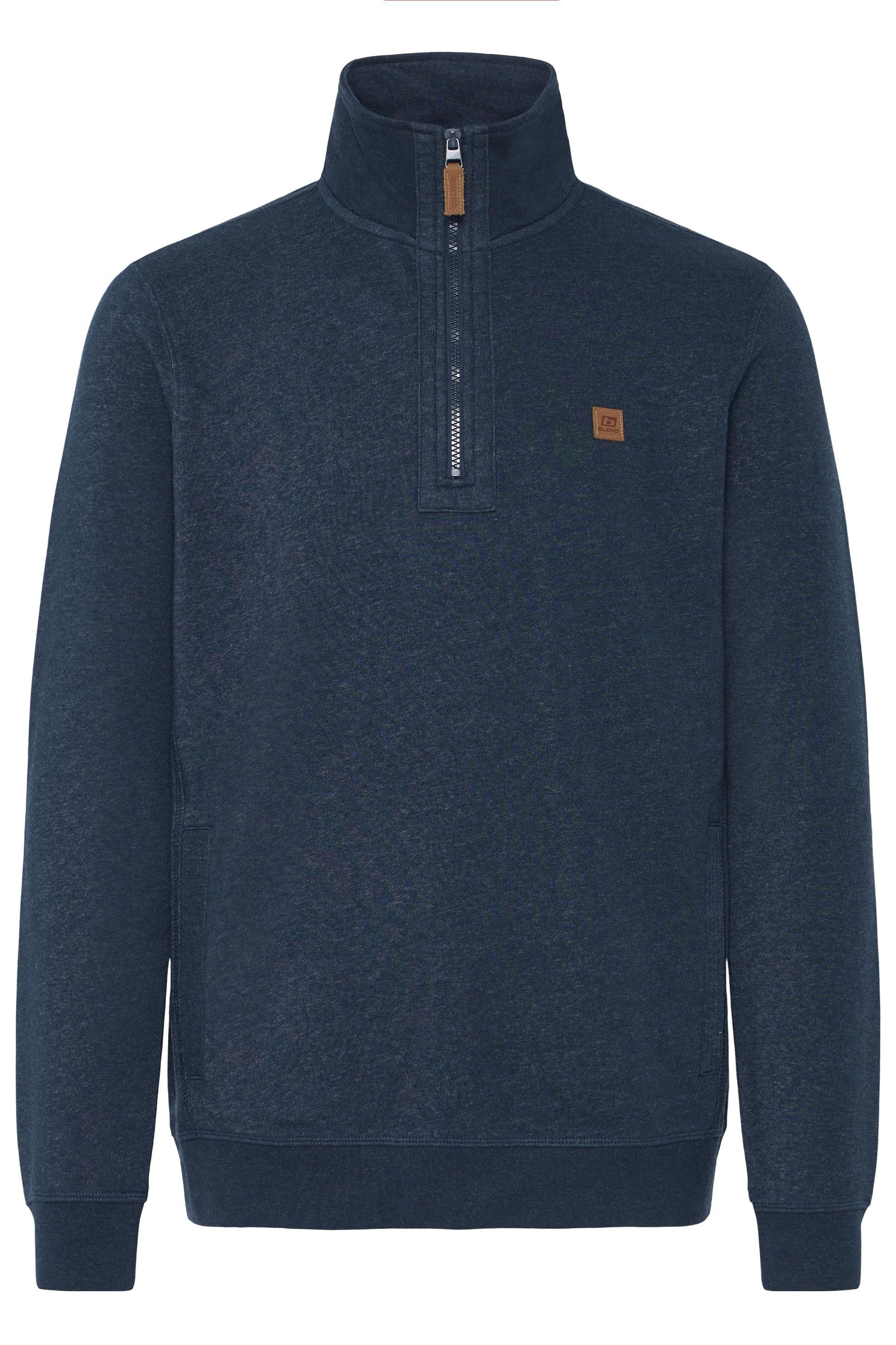 Troyer BLEND "BHPomes", Herren, Gr. XXL, blau (marineblaus melange), Sweatware, 60% Baumwolle, 40% Polyester, unifarben, normal normal, hoch geschlossener Ausschnitt, Pullover Troyer, Klassischer Sweat-Troyer mit Taschen