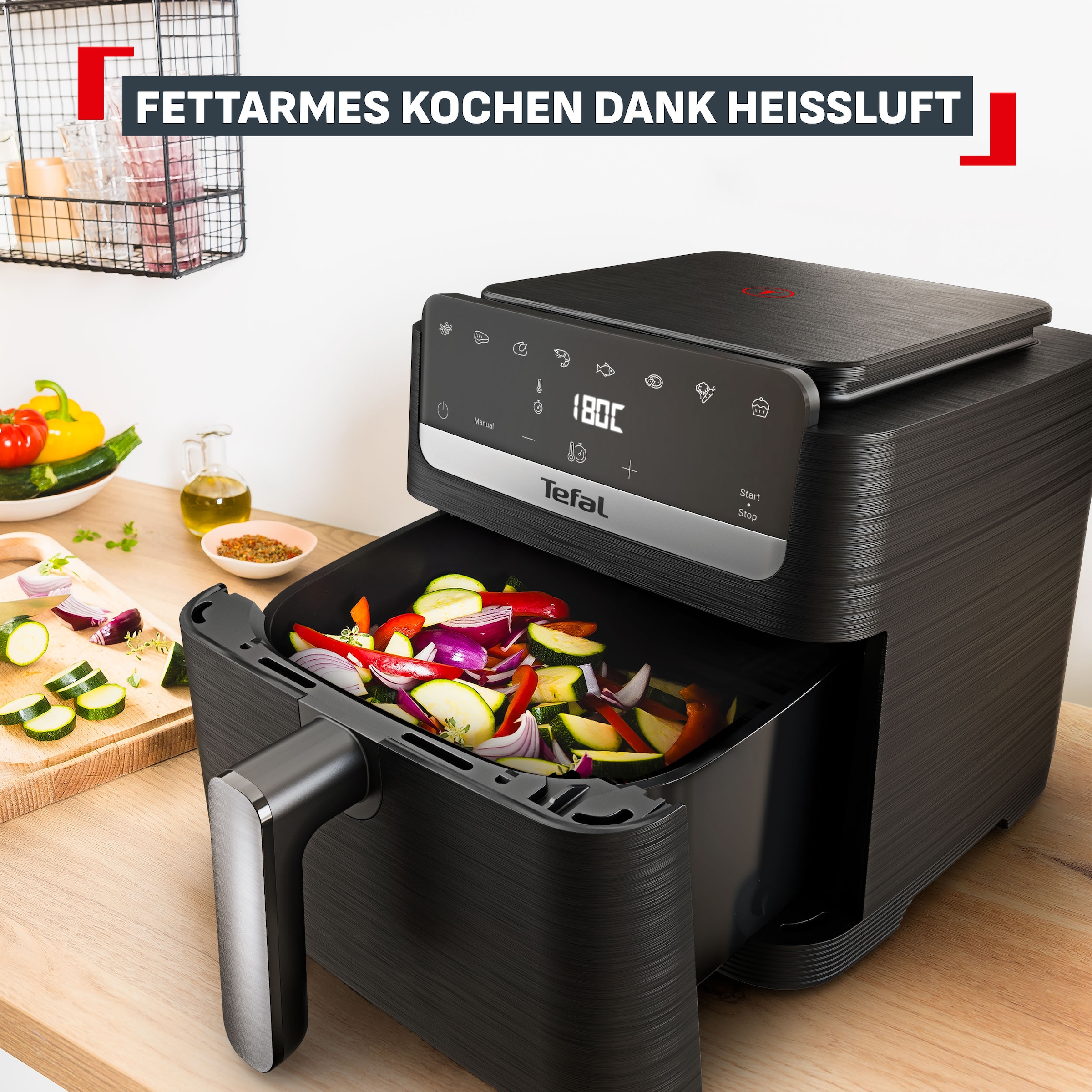 Tefal Heißluftfritteuse »EY8618 Easy Fry Mega Compact« platzsparendes Design, 7,5 L, 8 Portionen, intuitiver Touchscreen