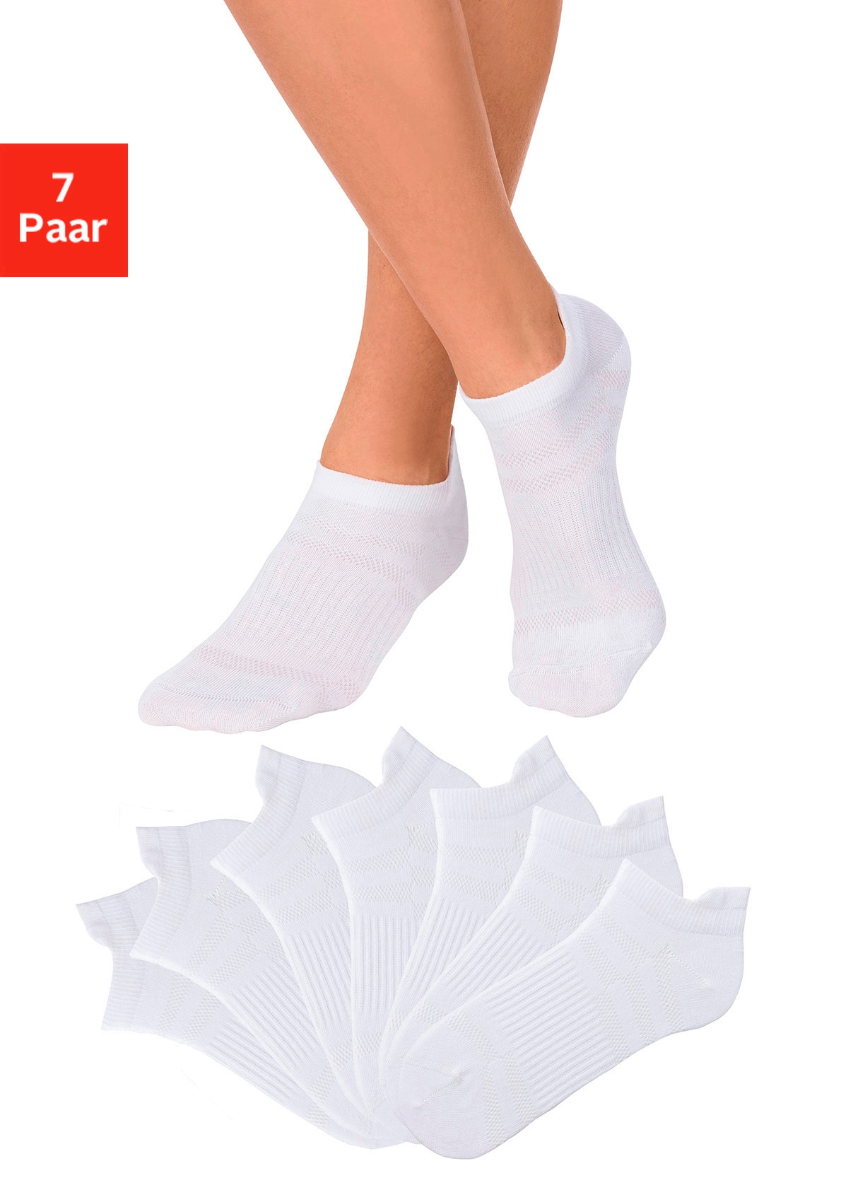 LASCANA ACTIVE Sneakersocken "Damen Kurze, Niedrige Socken aus Baumwolle für Sneaker, ohne Frottee" Packung, 7 Stk. tlg. in Piqué-Optik, Mittelfußgummi für optimaler Halt