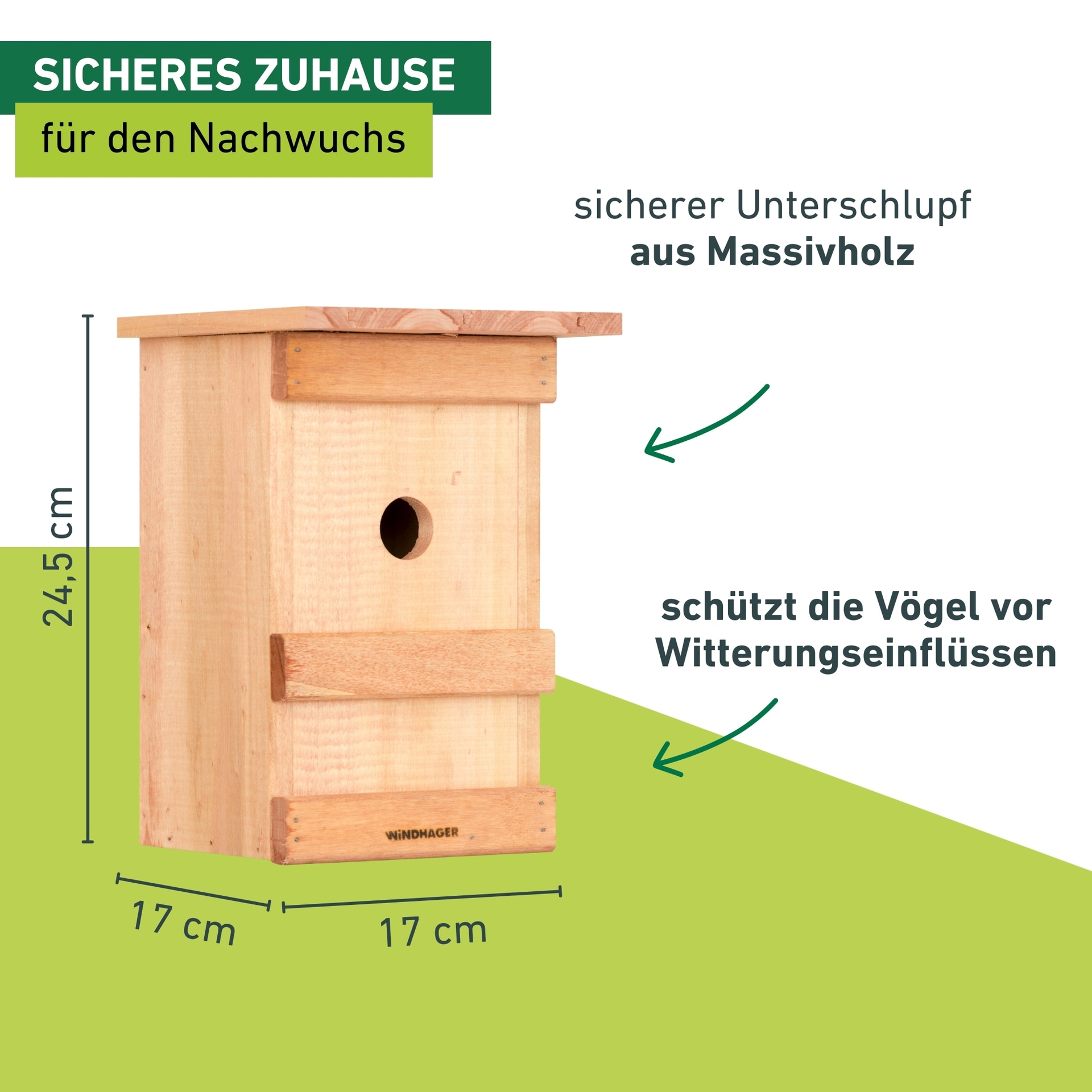 Windhager Vogelhaus »Nistkasten Birdy, Nistbox aus Massivholz« Vogelhaus inkl. Aufhängung, 24,5x17x17 cm
