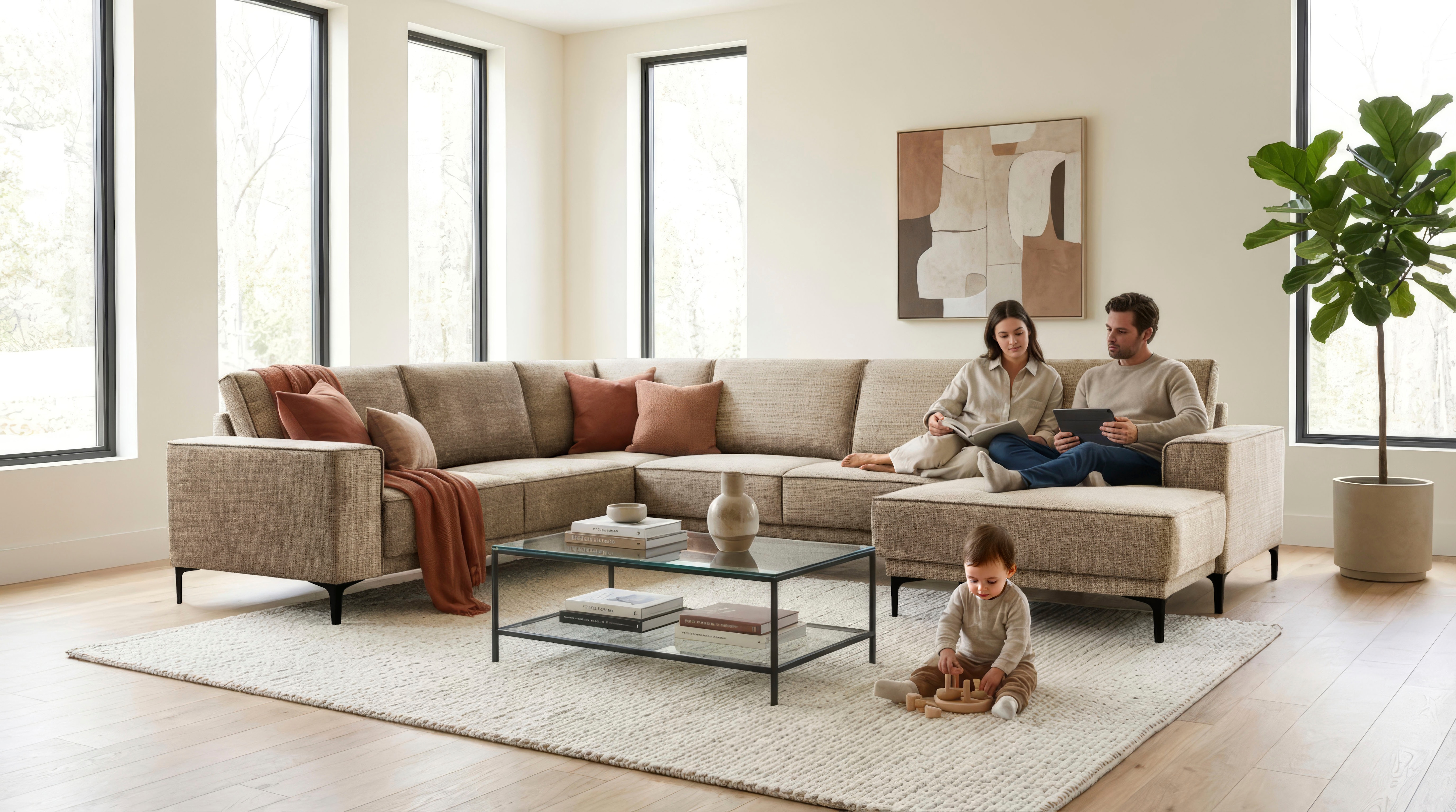 OTTO home Wohnlandschaft "OLAND Chenille U-Form, XXL, B: 342 cm, Skandi-Design" Skandi-Design in Struktur, Flachgewebe, Luxus-Microfaser, Boucle