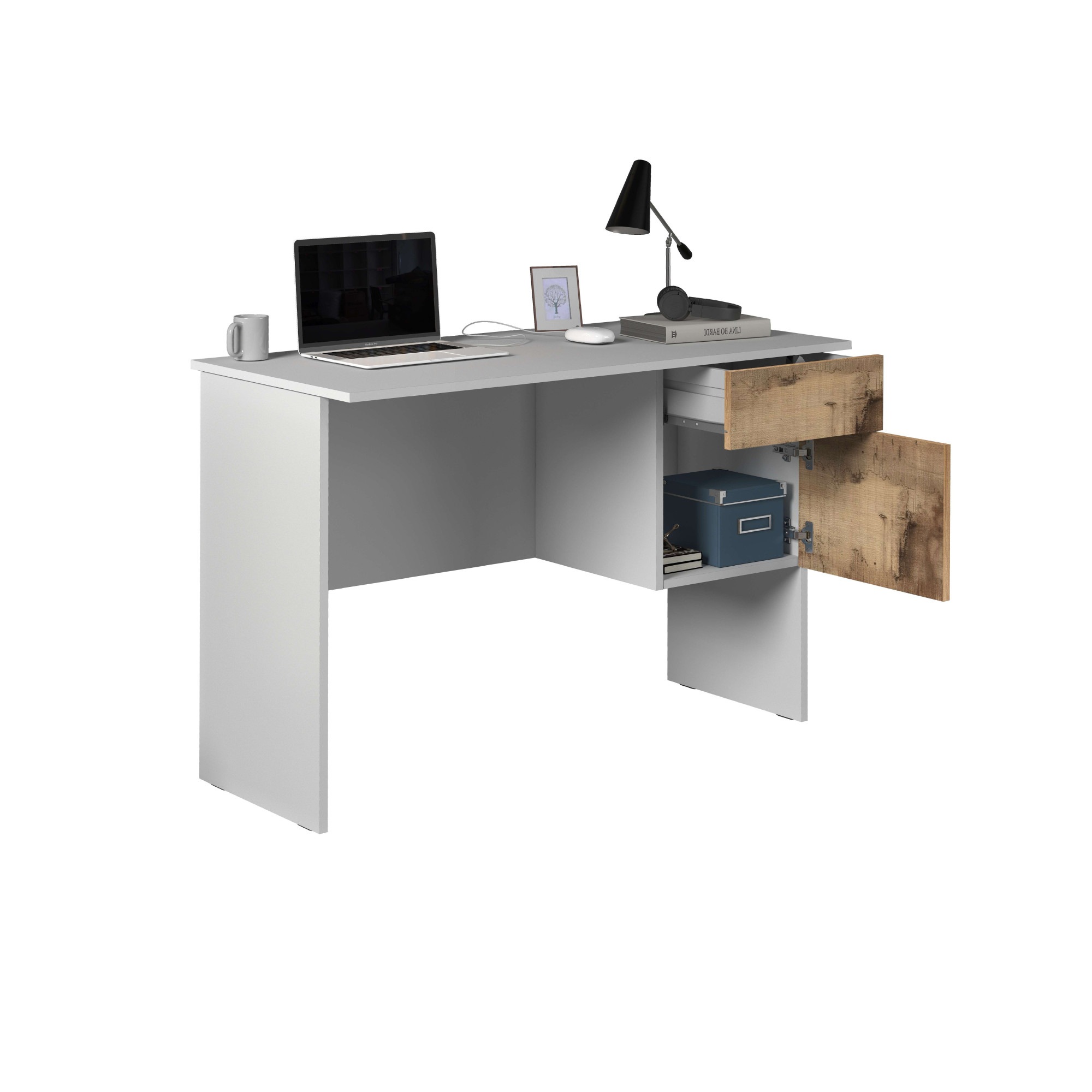Schreibtisch HOME AFFAIRE "Coro, kleiner Computertisch, Bürotisch", weiß (weiß matt, ahorn, weiß), B:110cm H:75cm T:50cm, Tische, Schreibtisch, mit 1 Tür & 1 Schublade, Breite 110 cm, Made in Italy 2