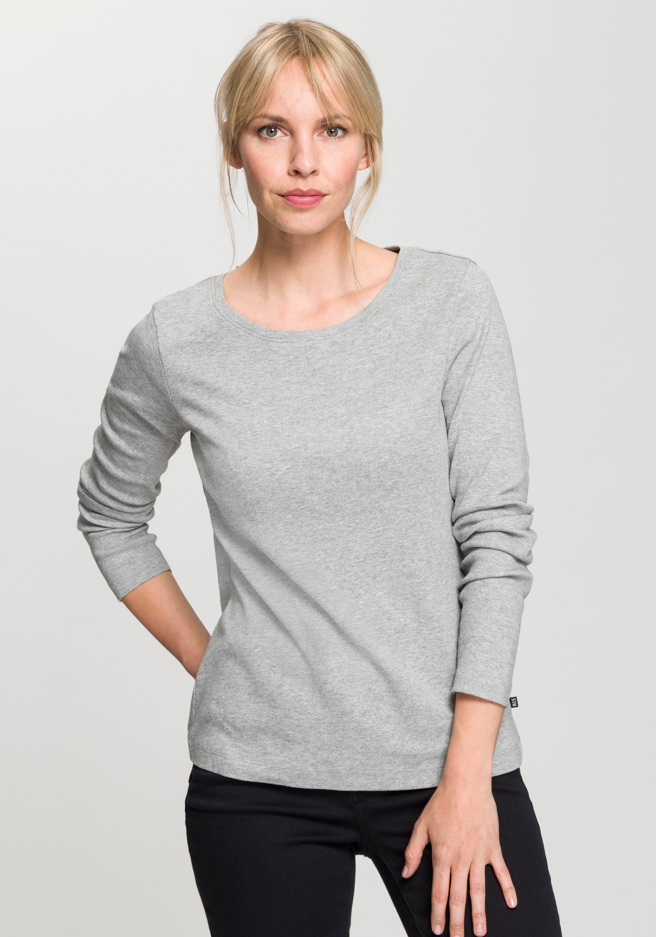 H.I.S Langarmshirt, figurbetonte Passform, Feinrippstoff aus Baumwolle und Viskose