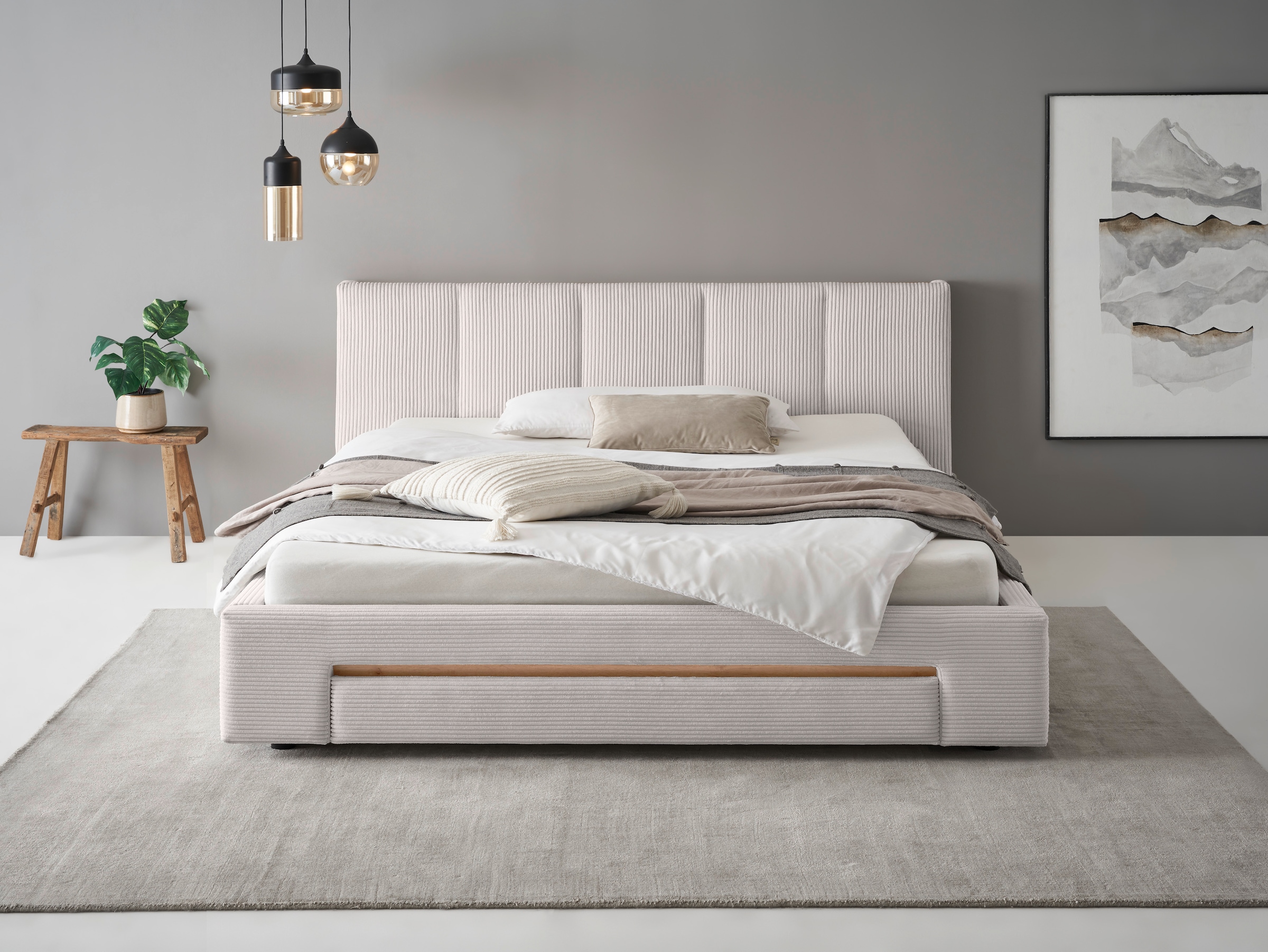 INOSIGN Polsterbett »CiTY/GiRON, Bettgestell mit Bettkasten, gepolstertes Stauraumbett«, mit Hundebett oder Stauraumschublade, Bezug Cord-oder Leinenoptik