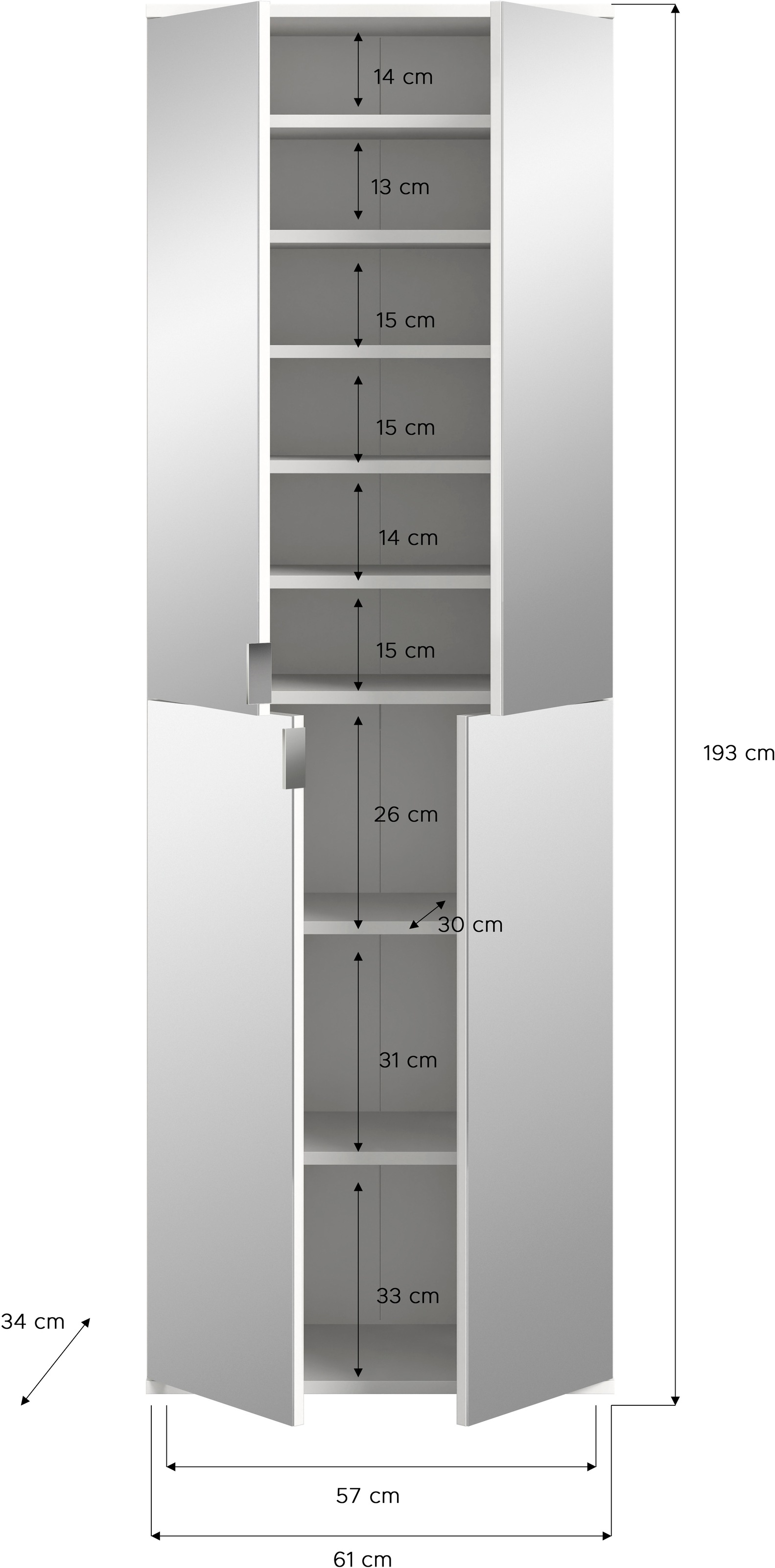 INOSIGN Garderoben-Set »Trondheim, Breite 122 cm, best. aus 2 Schränken, 8 Türen, 18 Fächer«, (Set, 2 St.), inkl. ausziehbarer Kleiderstange, Garderobenschrank, Kleiderschrank