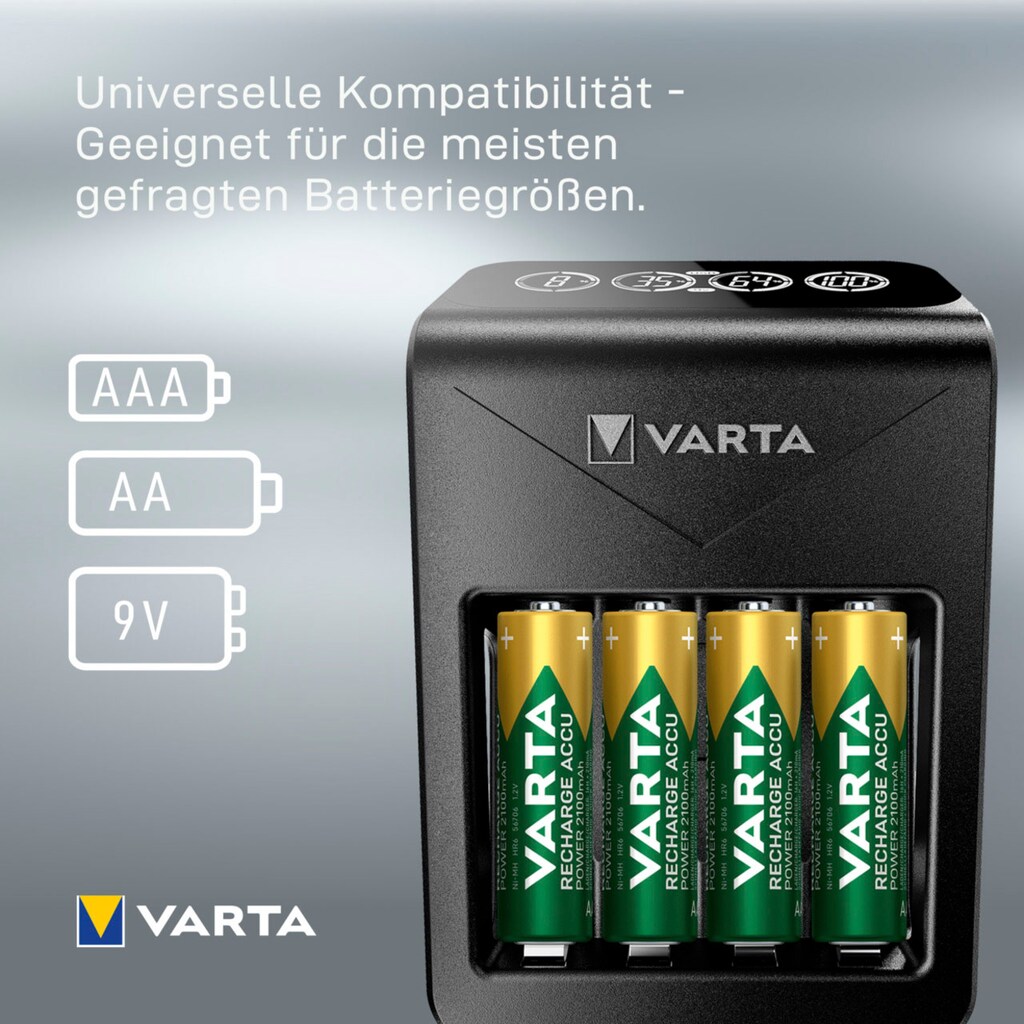 VARTA Batterie-Ladegerät »VARTA LCD Plug Charger+ 4x AA Accus«, 2400 mA, (Set, 5 St.)