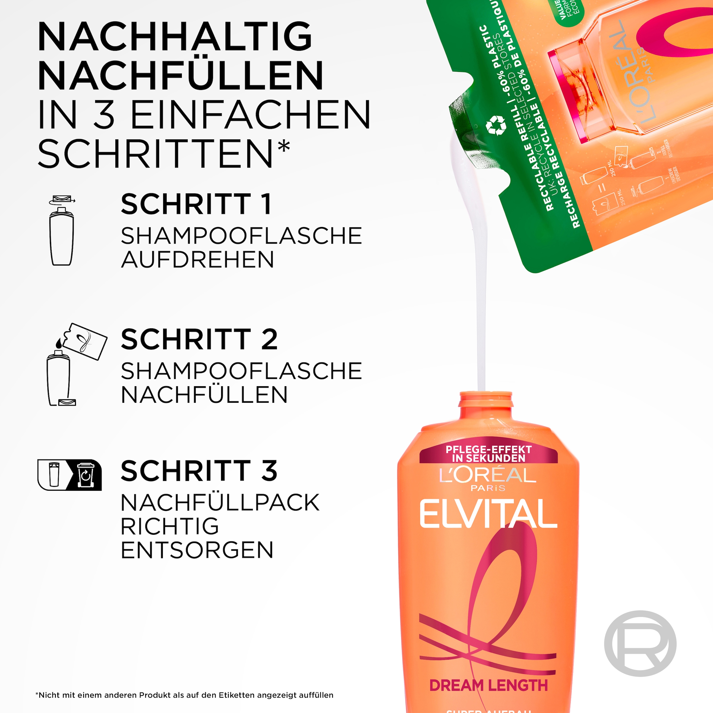 L'ORÉAL PARIS Haarshampoo »Elvital Dream Length Shampoo« Spendet Feuchtigkeit, mittlere Deckkraft, passt sich dem Hautton an.
