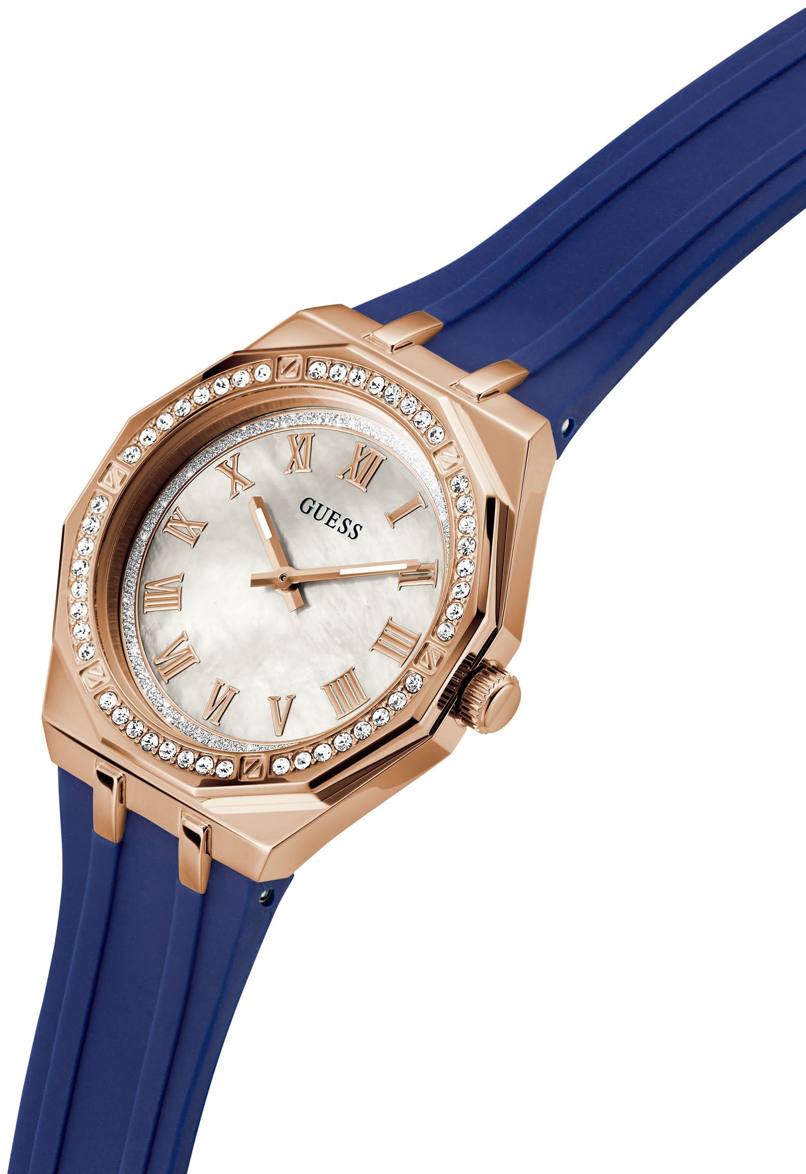 Guess Quarzuhr »DESIRE«, Armbanduhr, Damenuhr, Silikonarmband