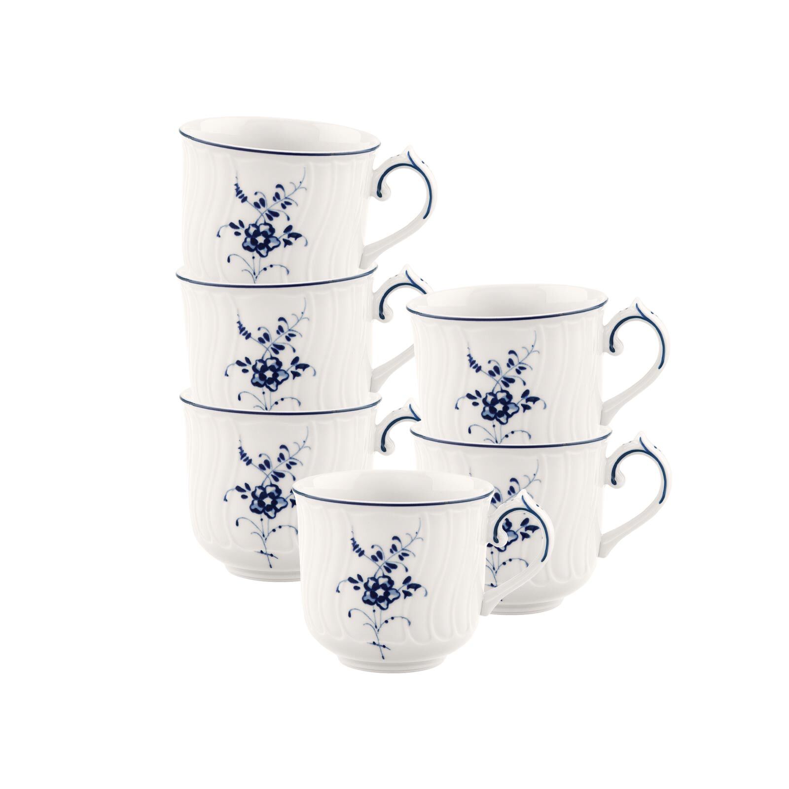 Villeroy & Boch Espressotasse "Mokka-/Espressotassen Vieux Luxembourg 70 ml 6er Set weiß-blau" Spülmaschinenfest, Mikrowellensicher