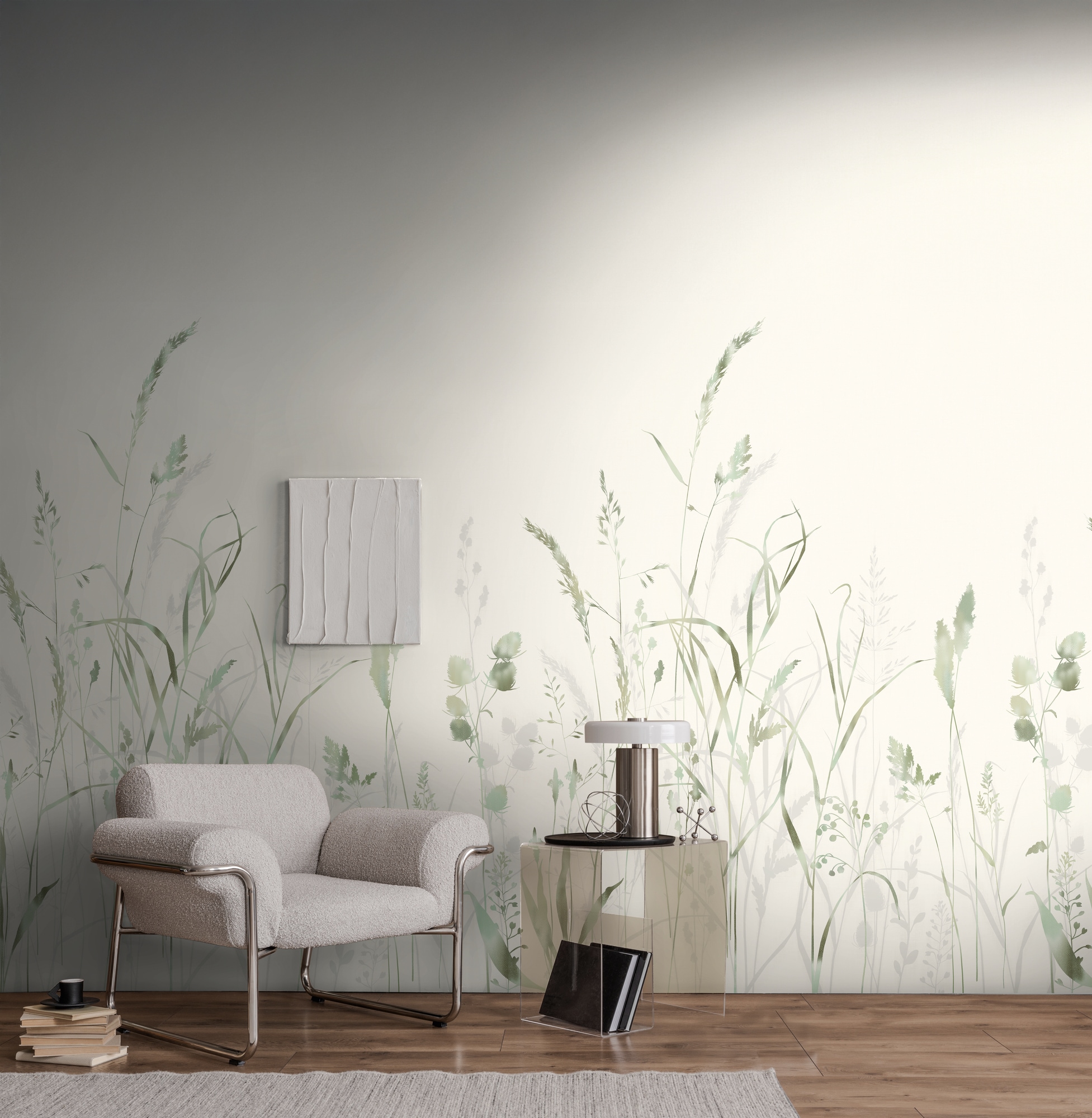 living walls Fototapete "The Wall 4 Botanic – Filigrane Gräserwiese Vlies-Fototapete" Motiv matt naturalistisch leicht strukturiert Filigrane Gräserwiese mit dekorativer Tiefenwirkung