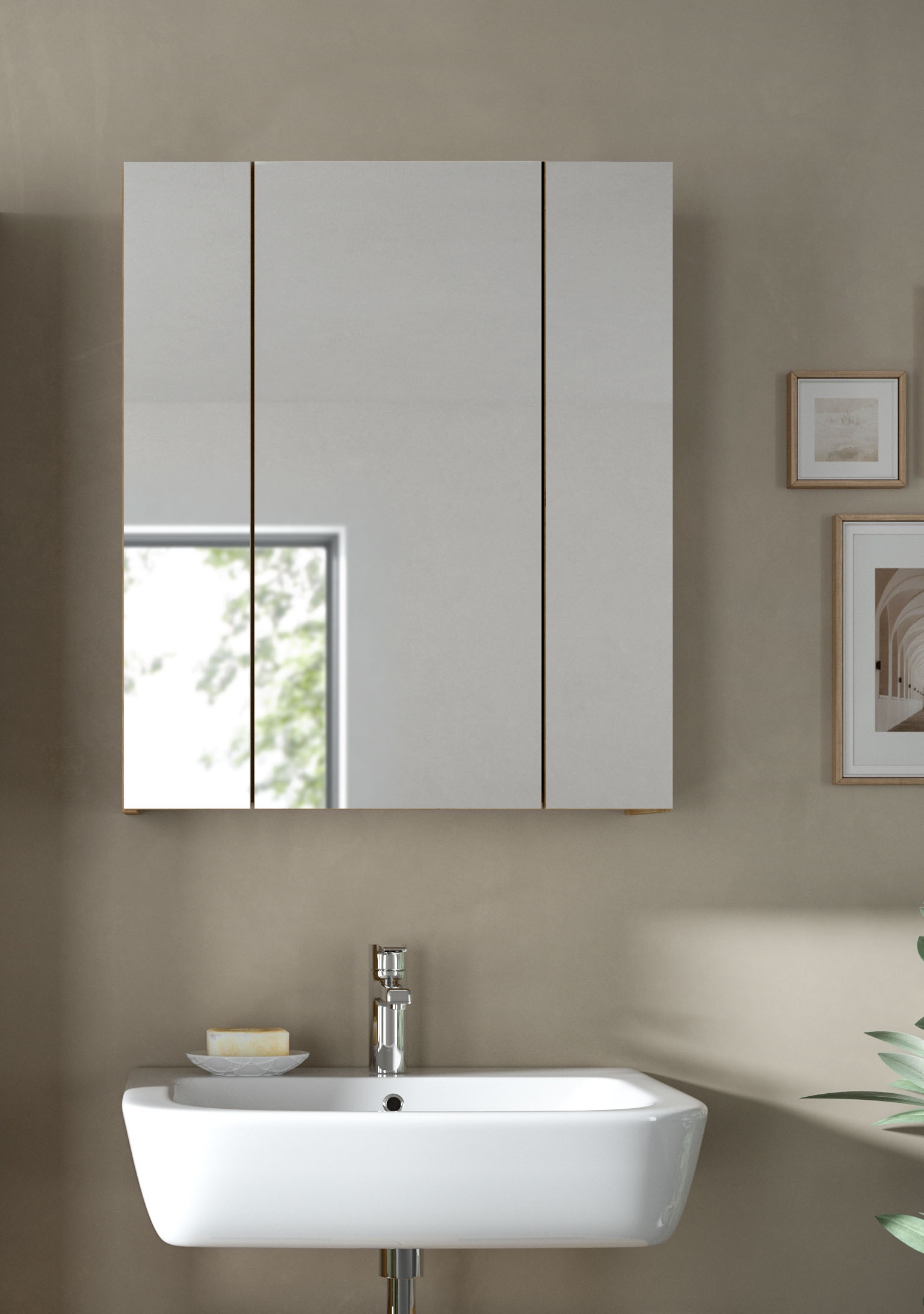 INOSIGN Spiegelschrank »Malmö, Breite 60 cm, 3 Spiegeltüren, 9 Fächer, 6 Einlegeböden«, (1 St.), Florenz, Spiegelschrank 3-Türig, Artisan Oak NB, 9 Fächer