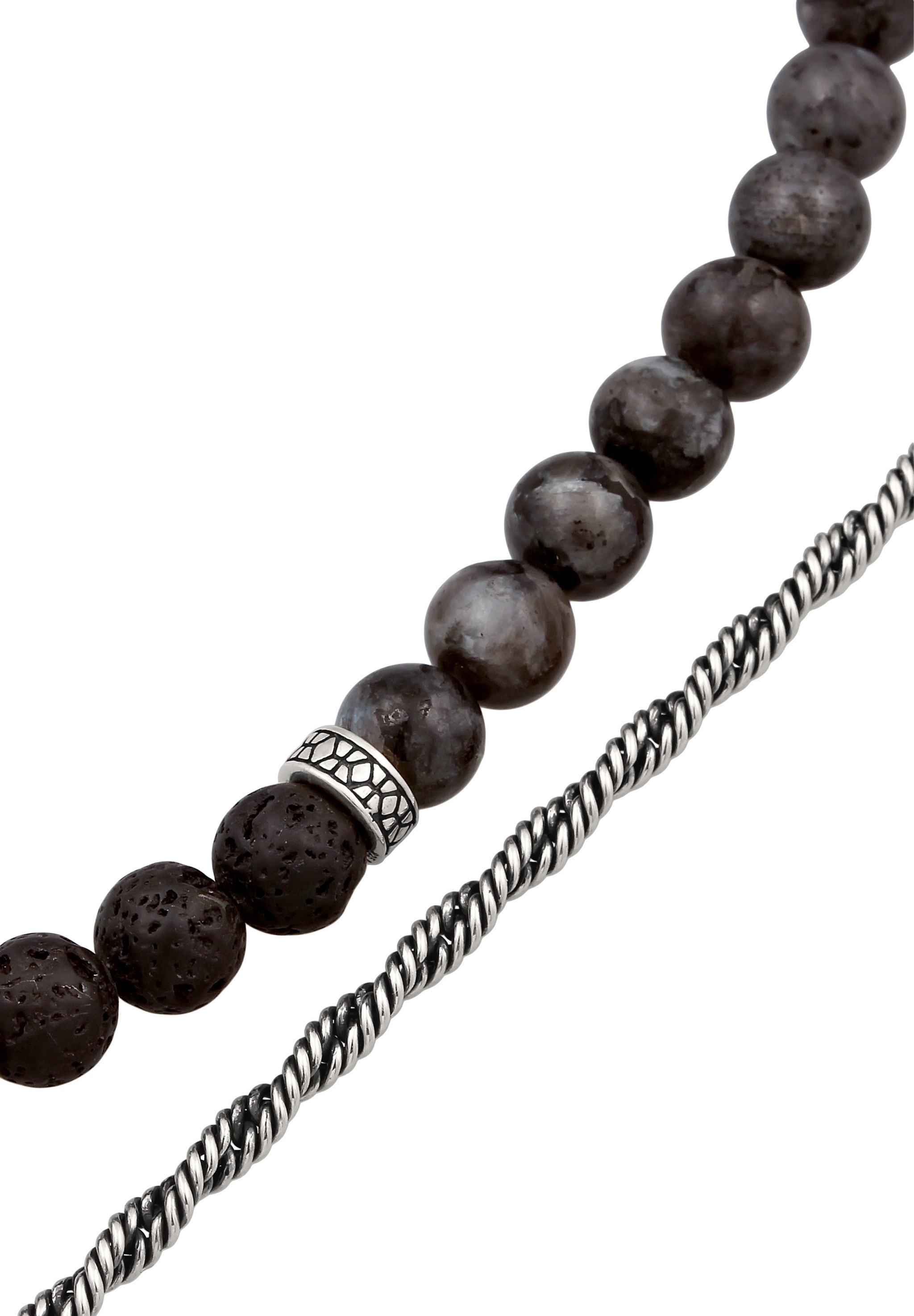 Kuzzoi Armkette »Armband 2er Set Lavaperlen Kordelkette 925 Sterling Silber Oxidiert«