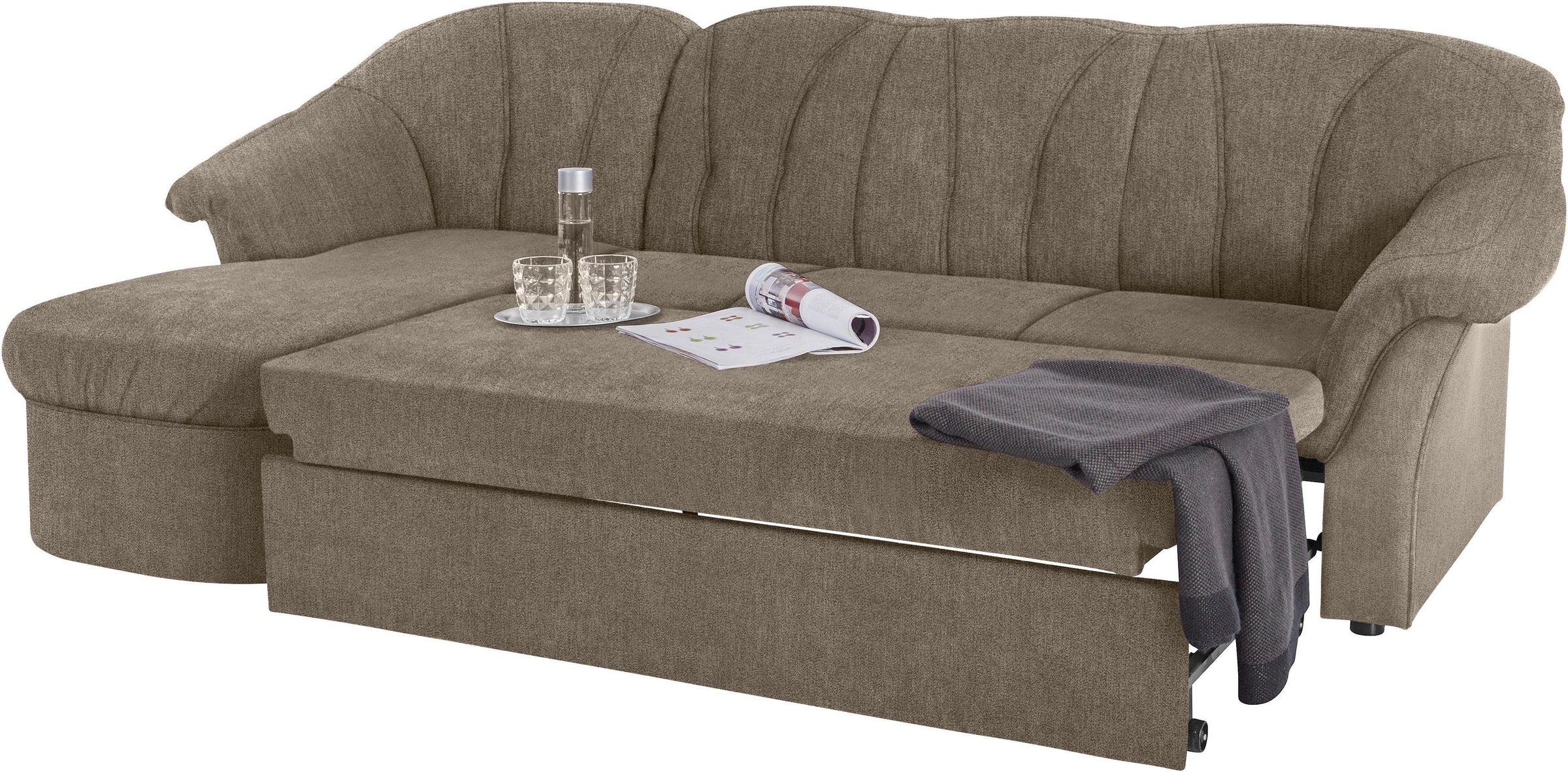 DOMO collection Ecksofa »Pegnitz, elegante Rückensteppung, kompakte Stellmaße 238/141cm, L-Form«, wahlweise mit Bettfunktion