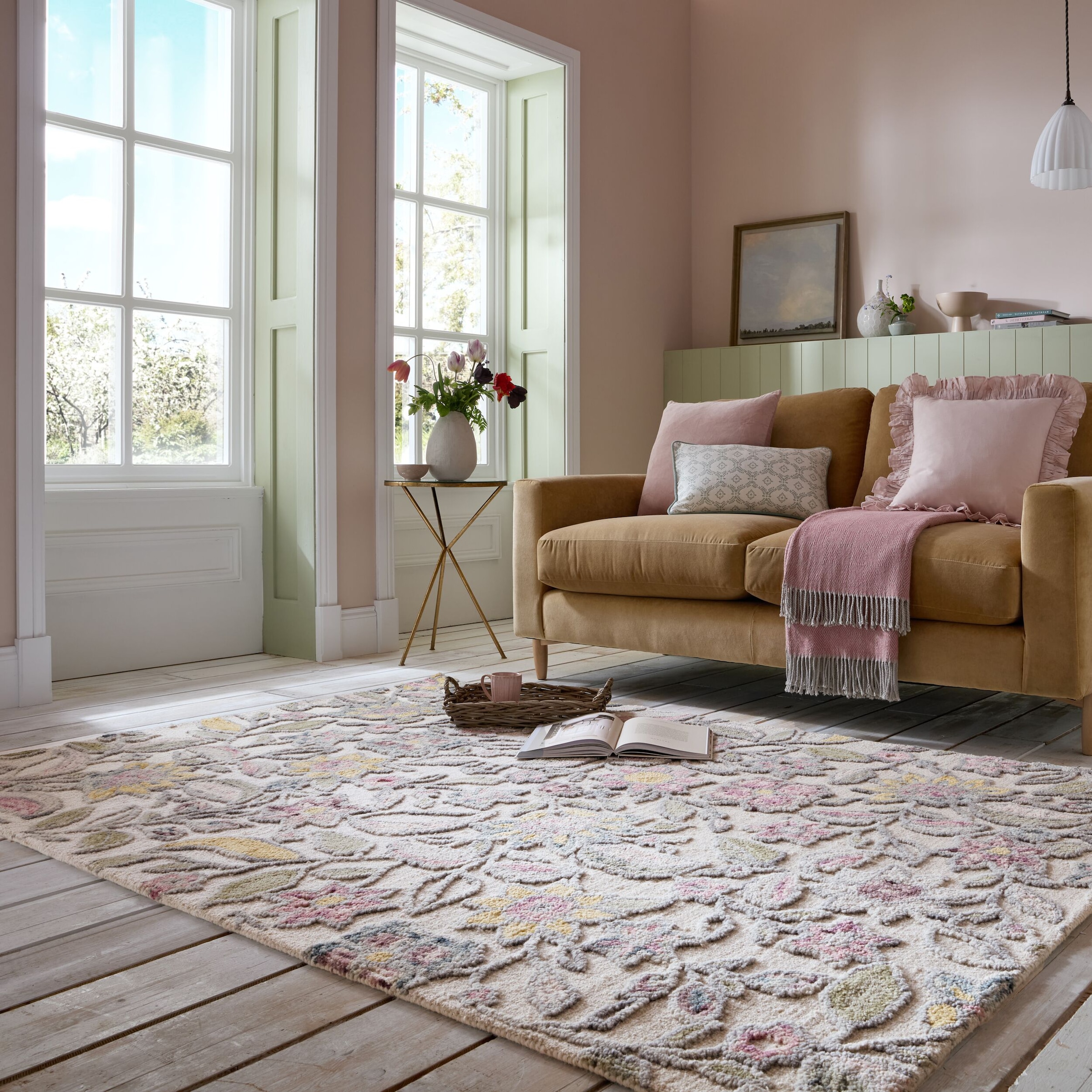 FLAIR RUGS Wollteppich »Tania Floral«, rechteckig, 19 mm Höhe, mit verspieltem Blumen-Design