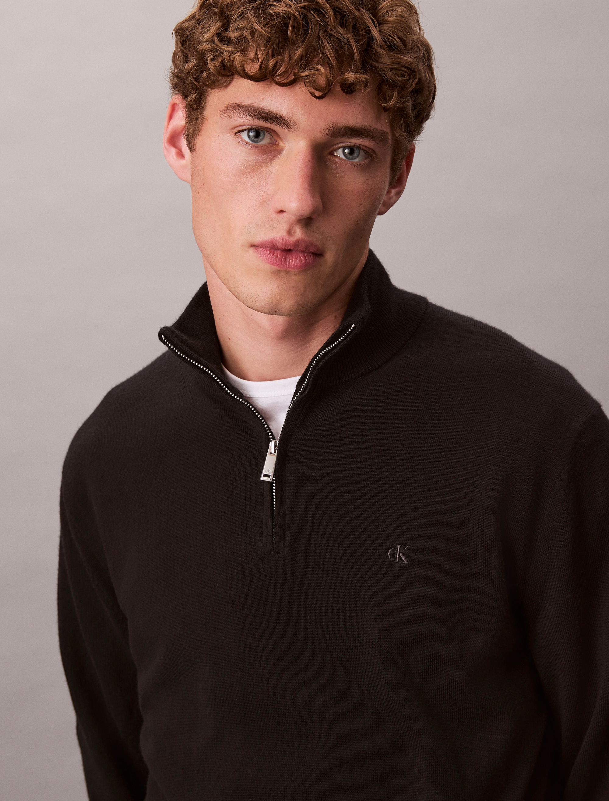 Calvin Klein Stehkragenpullover »LS 100% MERINO QZ 14GG«, Mit Rundhalsausschnitt, regular fit