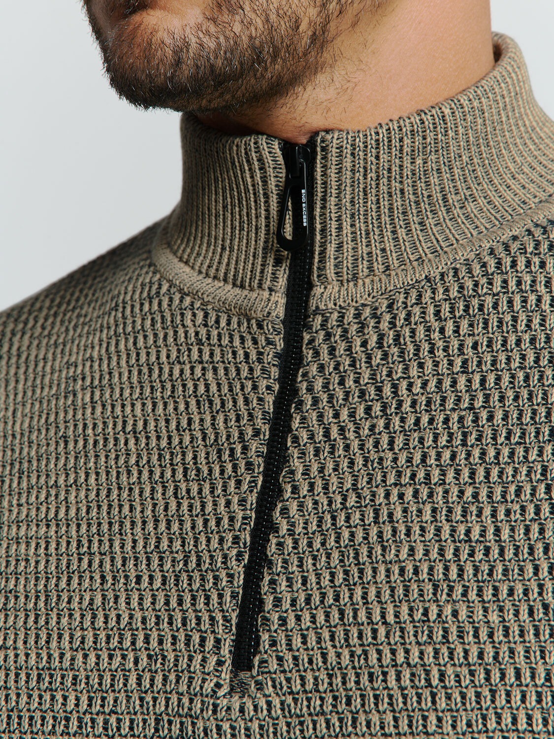 NO EXCESS Rollkragenpullover »No Excess Halber Reißverschluss Pullover Melange«