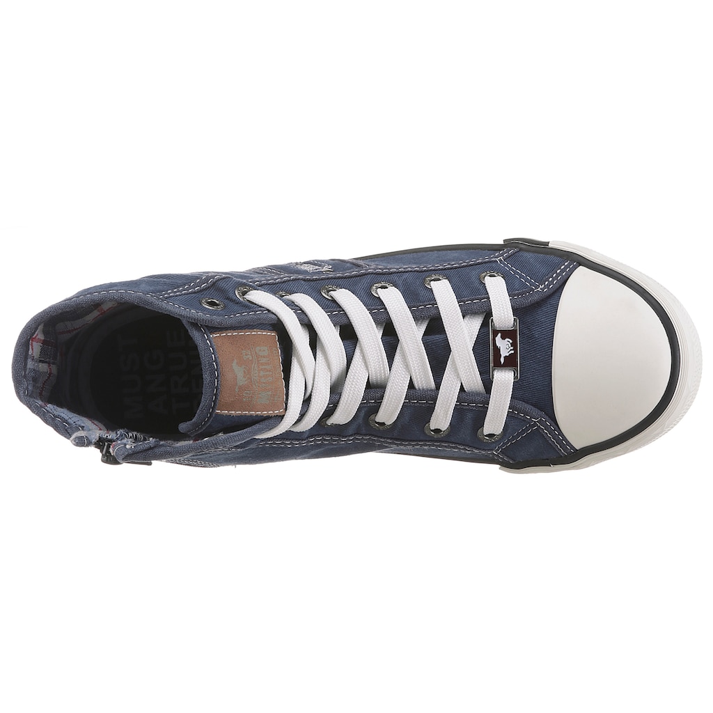 Schuhe Stiefeletten Mustang Shoes Sneaker, mit Label in der Laufsohle jeansblau Schuhe Stiefeletten Mustang Shoes Sneaker, mit Label in der Laufsohle jeansblau