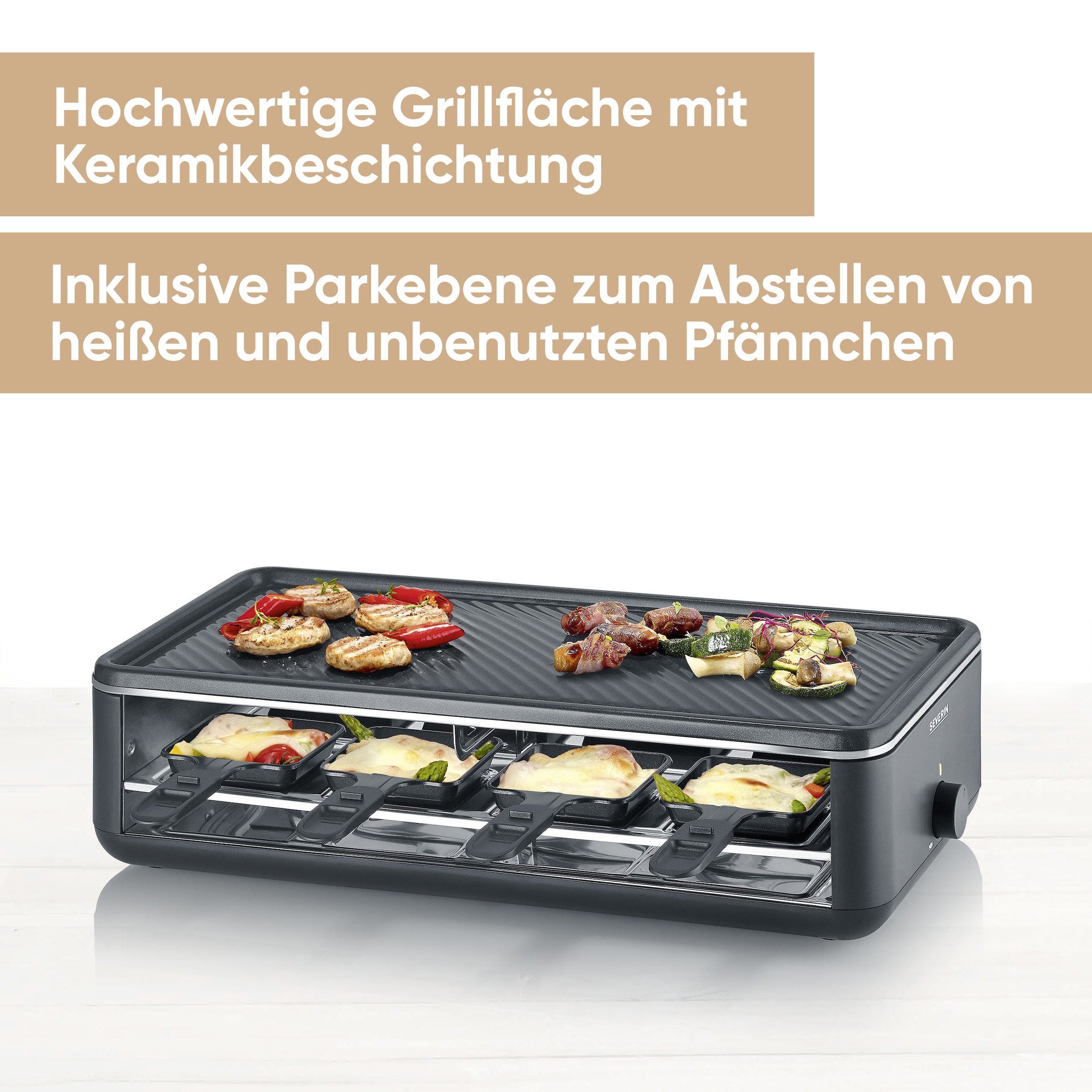 Severin Raclette »Black Line Lite RG 2365« 8 Stk. Raclettepfännchen 1.400 W Raclette-Grill