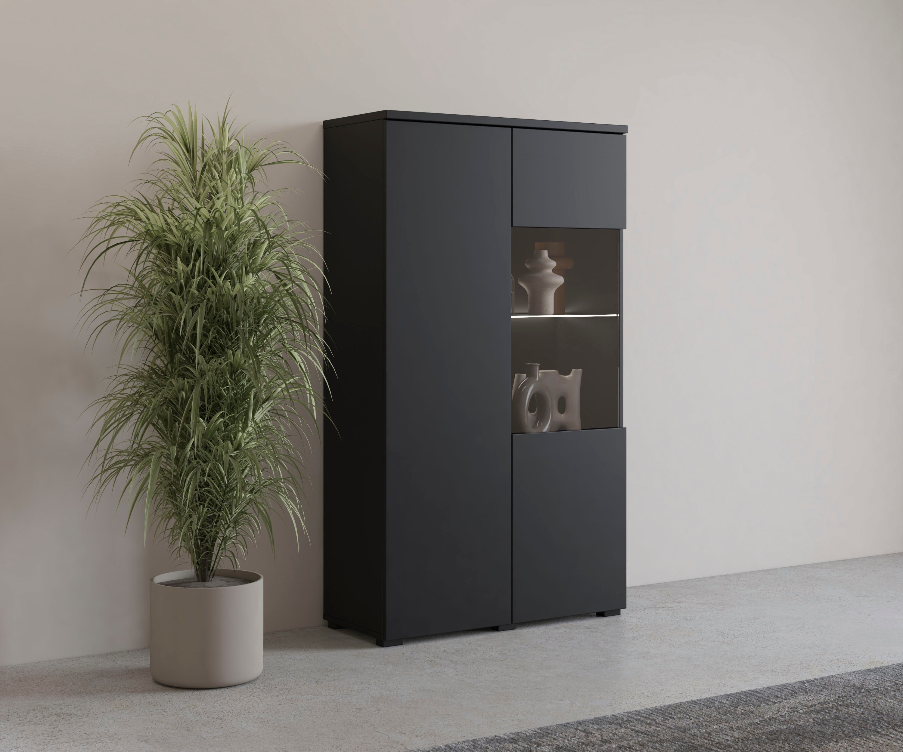OTTO home Vitrine "Modo, Breite 80 cm, moderner griffloser Vitrineschrank" Vitrine mit viel Stauraum, Einlegeböden verstellbar, Glastür