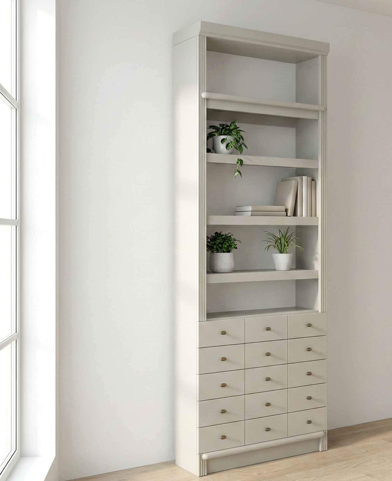 Home affaire »Soeren Regal mit 5 breiten Schubkästen in geteilter Optik« T/H: 80/29/220 cm, Kiefer FSC®-zertifiziert, elegante Metallgriffe