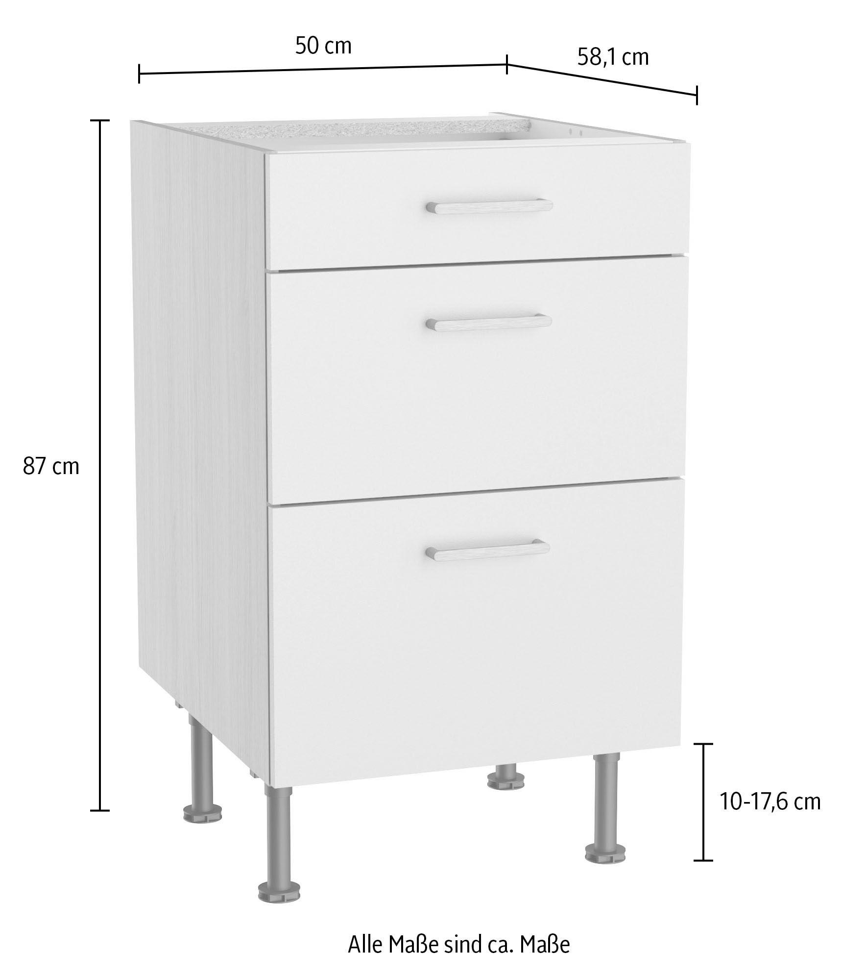 KOCHSTATION Unterschrank »KS-Lucy« Breite 50 cm, 1 Schubkasten, 2 Auszügen, Soft-Close, verstellb. Füße