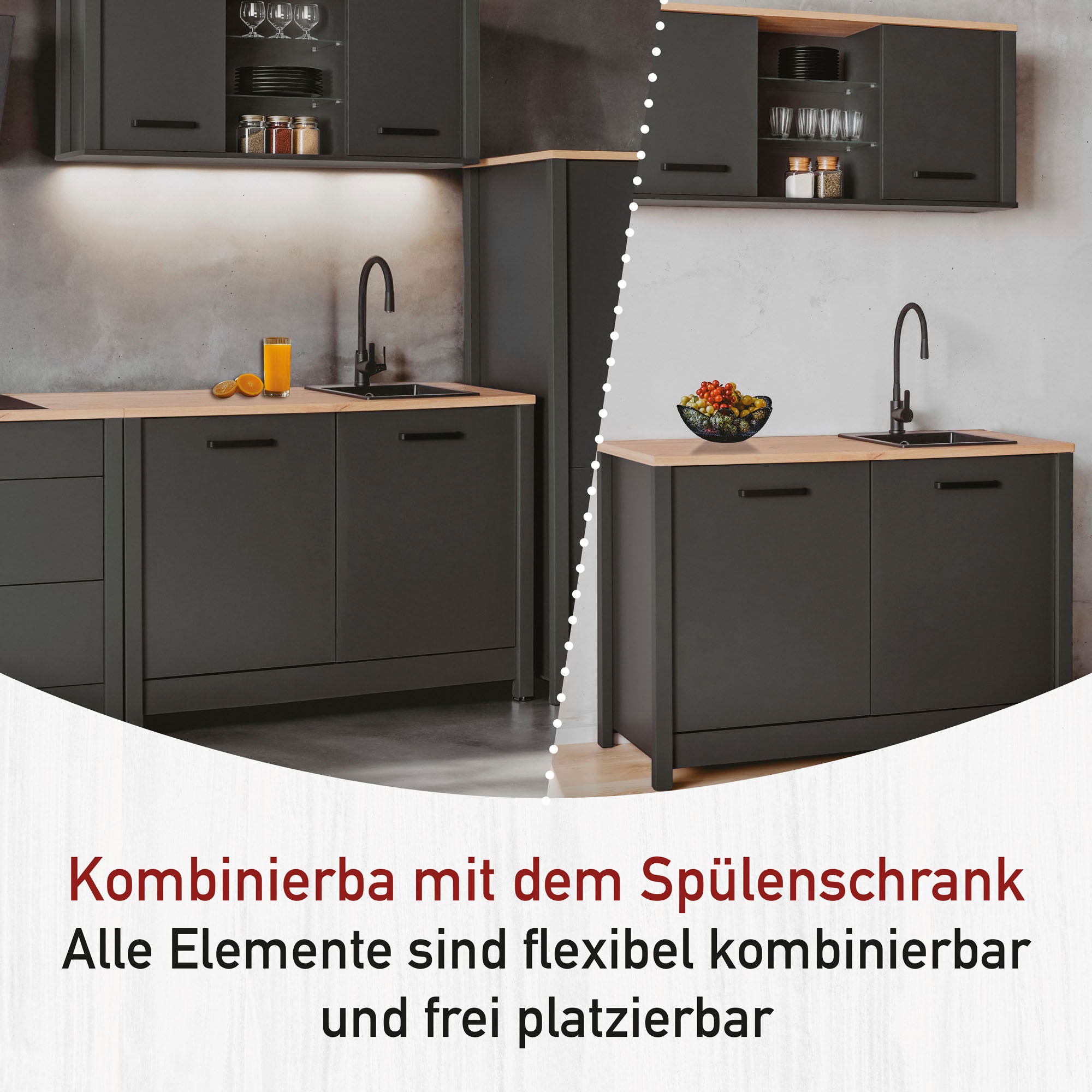 Inter Link Hängeschrank »Veneto« 1 Stk. tlg. Stauraum-Modul, passend zum Spülenschrank, 130x33x57,5 cm