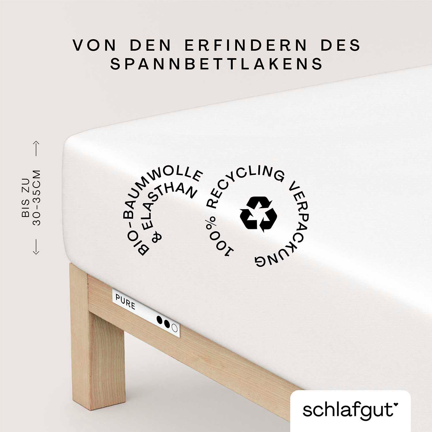 Schlafgut Spannbettlaken "PURE Bio-Baumwolle mit Elasthan, 170 g/m², Bettlaken, Spannbetttuch" PREMIUM Laken für Matratzen bis 30cm Höhe, dehnbar blickdicht, straff