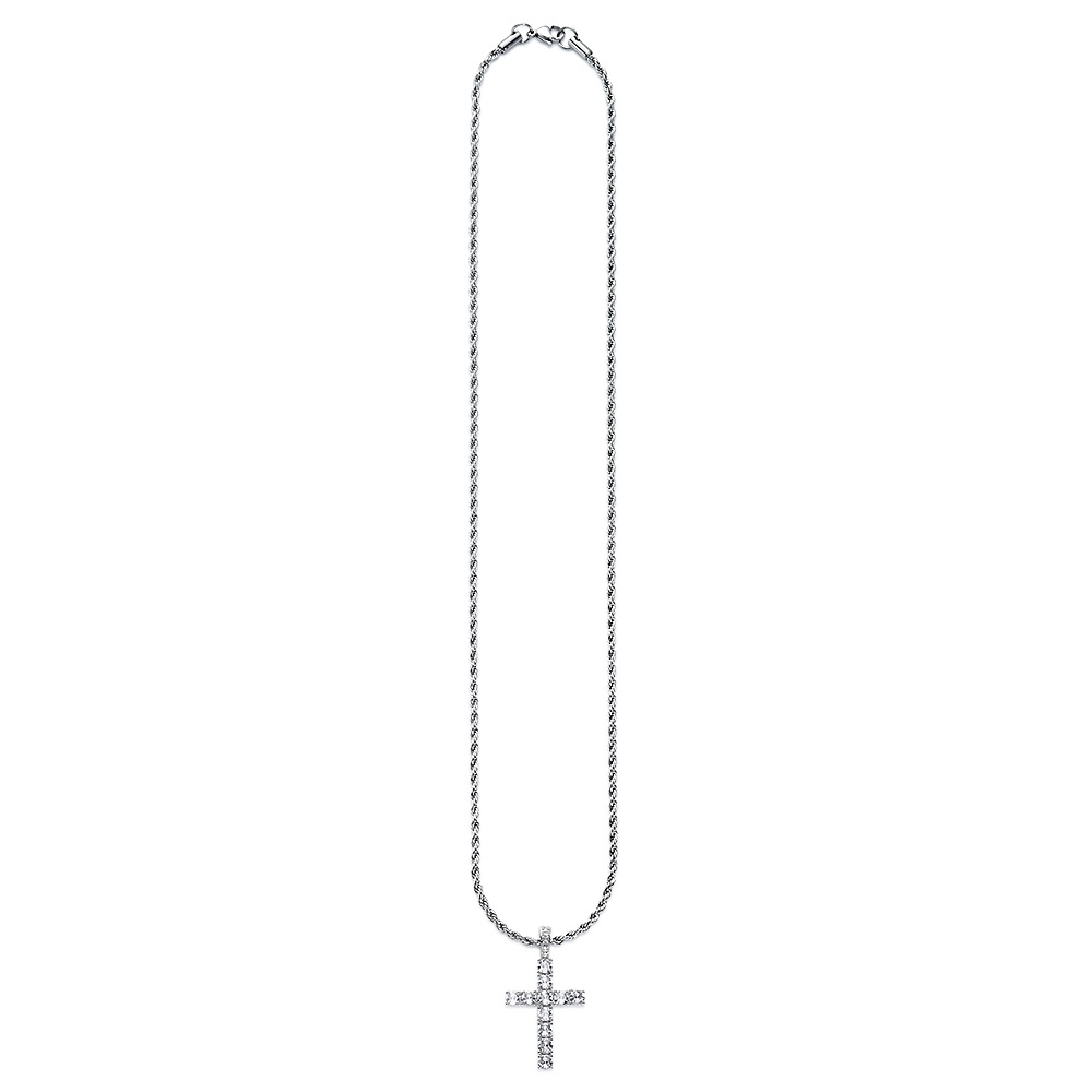 Bruno Banani Kette mit Anhänger »Schmuck Geschenk Kordelkette aus Edelstahl mit großem Kreuz« mit Zirkonia (synth.)