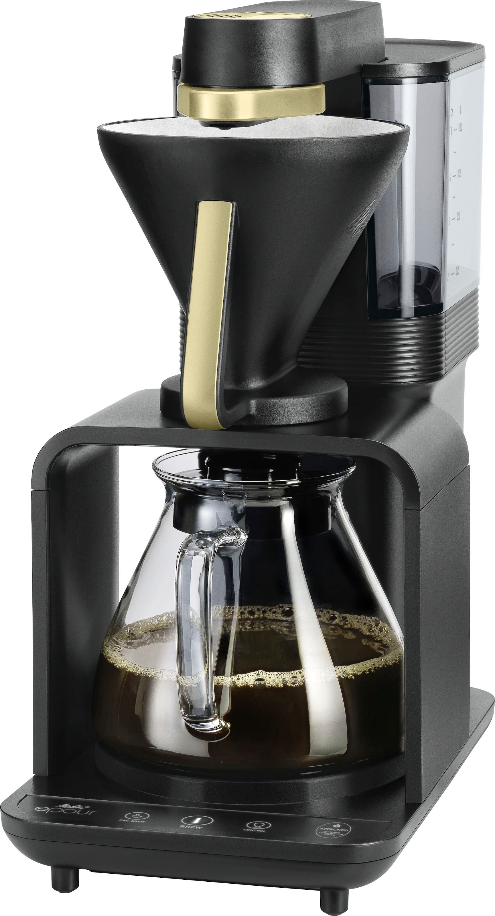Melitta Filterkaffeemaschine »epour® | Kaffeekanne, BAUR l Schwarz/Gold Papierfilter, 1x4, 1 1024-12«