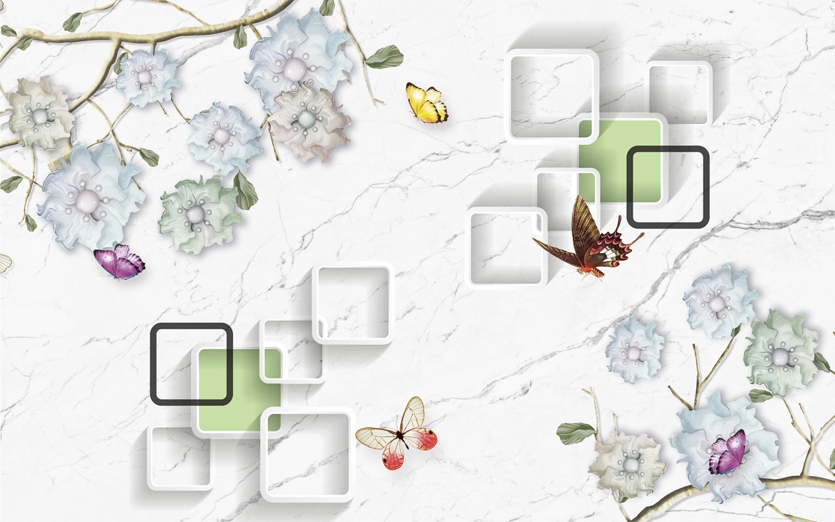 Papermoon Fototapete "Muster mit Blumen und Schmetterlingen"