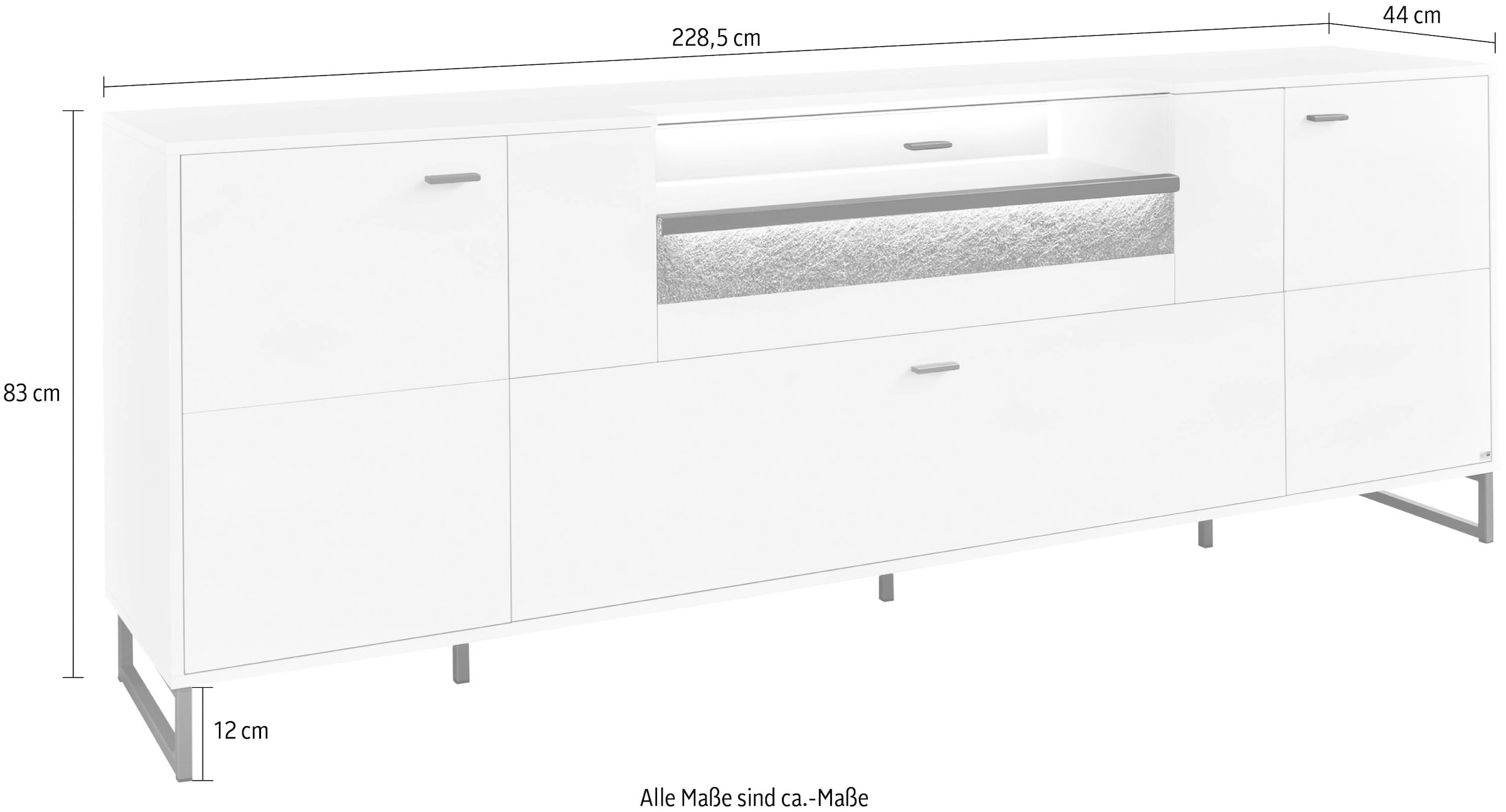 set one by Musterring TV-Schrank »Deltona«, inkl. LED-Beleuchtung, Metallkufe, Sandstein-Zierelement, B229 x H83cm