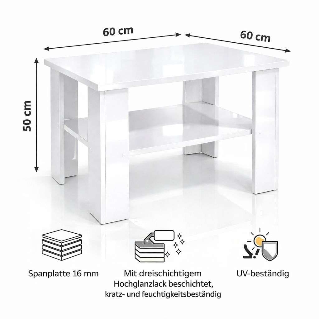 OTTO home Couchtisch »CT 2 Wohnzimmertisch, Sofatisch, Beistelltisch, Kaffeetisch« Mit Ablage, quadratisch/rechteckig, weiß Hochglanz oder Sonoma-Dekor