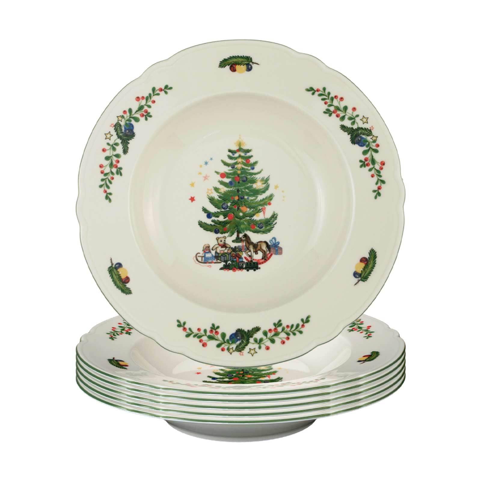 Seltmann Weiden Suppenteller "Suppenteller Marieluise Weihnachten ø 23,2 cm 6er Set weiß-grün" Spülmaschinengeeignet, Mikrowellengeeignet, Ofenfest, Salamandergeeignet, Kühlschrankgeeignet, Gefrierschrankgeeignet
