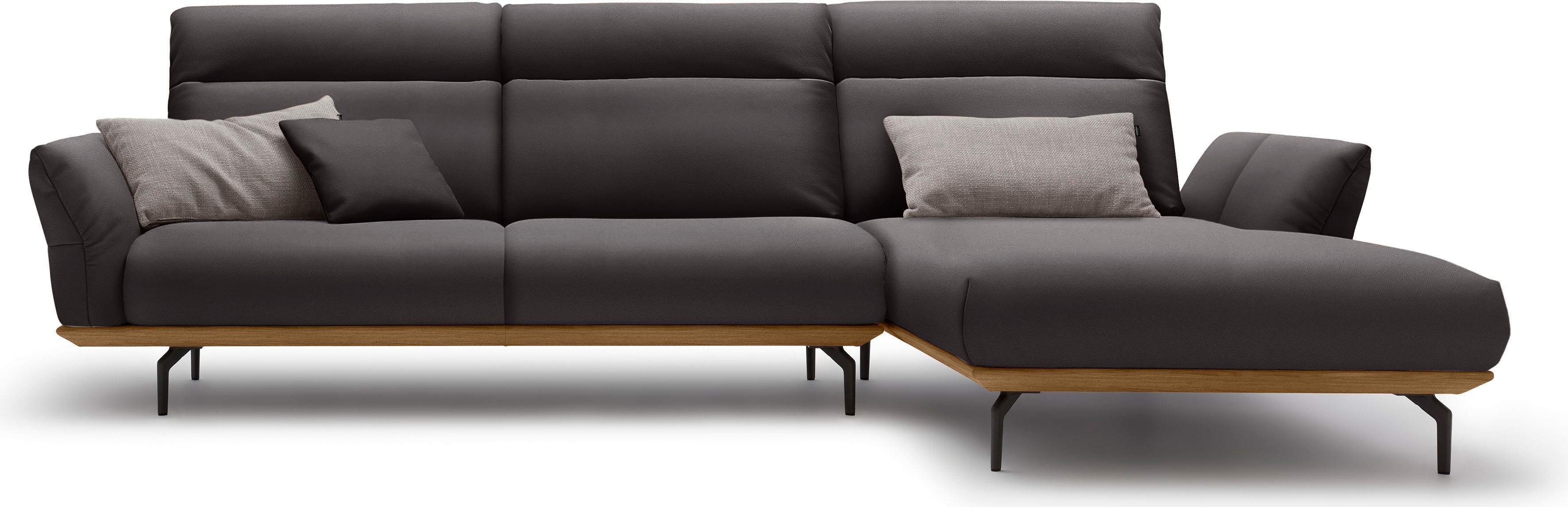 Creation BY ROLF BENZ Ecksofa "CR.460 Design-Sofa der Extraklasse, verstellbare Rückenlehne, L-Form" Sockel in Nussbaum, Winkelfüße in Umbragrau, Breite 318 cm