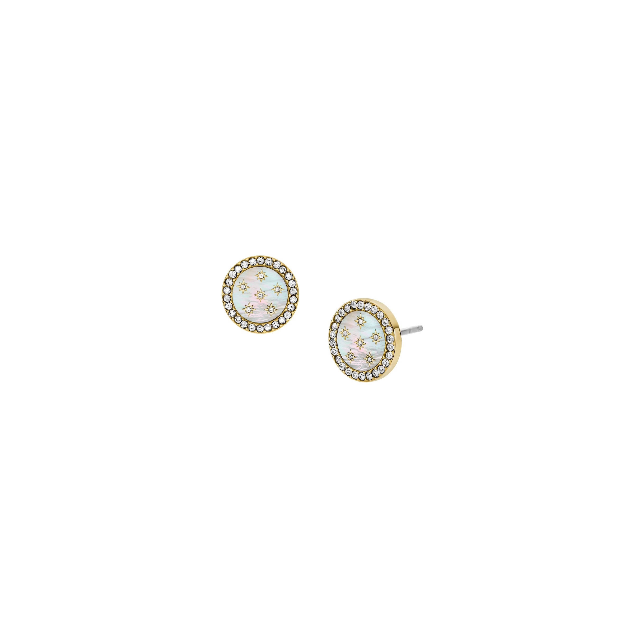 Paar Ohrstecker FOSSIL "Schmuck Geschenk Edelstahl JEWELRY", gold (gelbgoldfarben, edelstahlfarben, kristallweiß, perlmuttfarben, kristallweiß), Ohrringe, Damen, 10mm, Edelstahl, mit Glasstein - mit Perlmutt 3