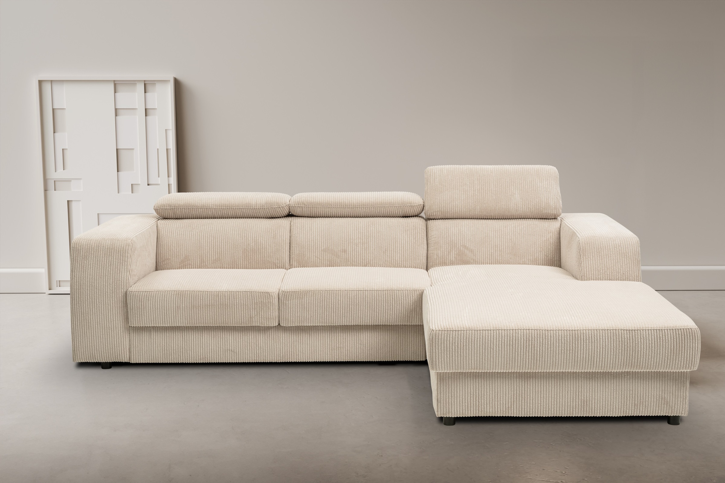 WERK2 Ecksofa "Cherry 270 x 192 cm modern und bequem" Cord, L-Form, XXL, Schlaffunktion, Bettkasten