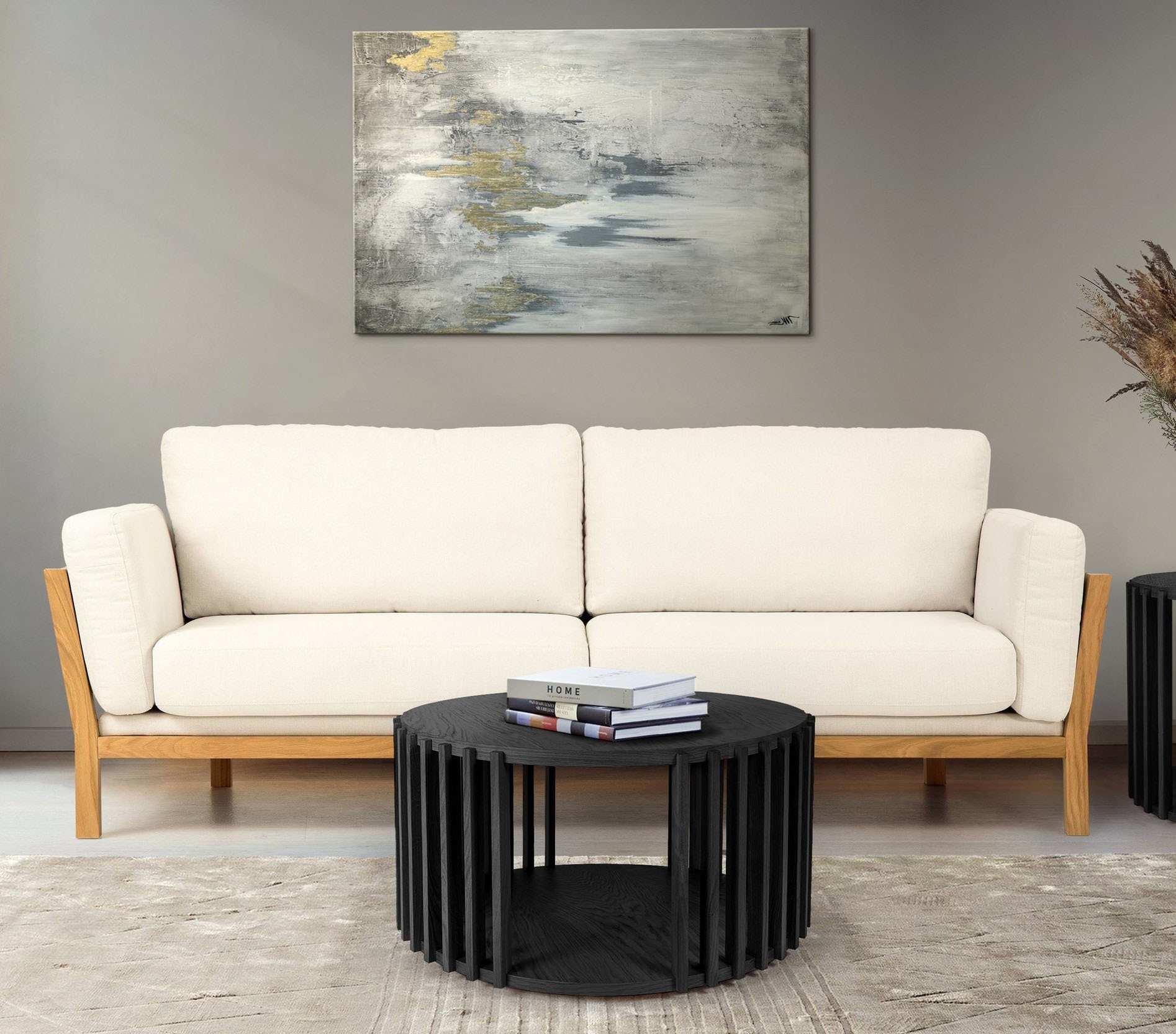 Woodman Couchtisch »Drum, Breite/Tiefe/Höhe: 83/83/42 cm«, Holzfurnier aus Eiche, Sproßen aus massiver Eiche