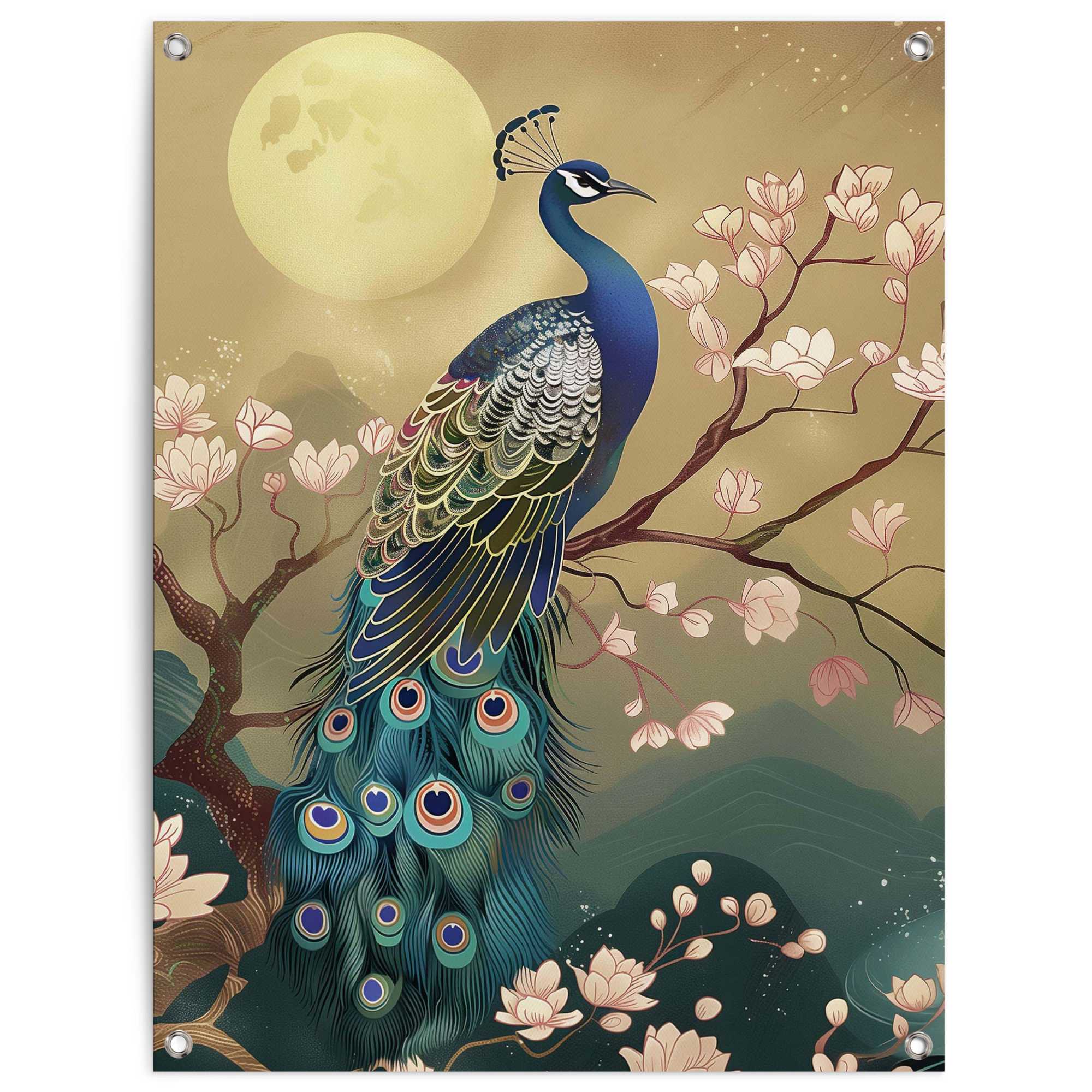 Reinders Poster "Birds in Style" Garten - Pfau - Blütenzweig - Leinwand - Tiere - 60x80 cm