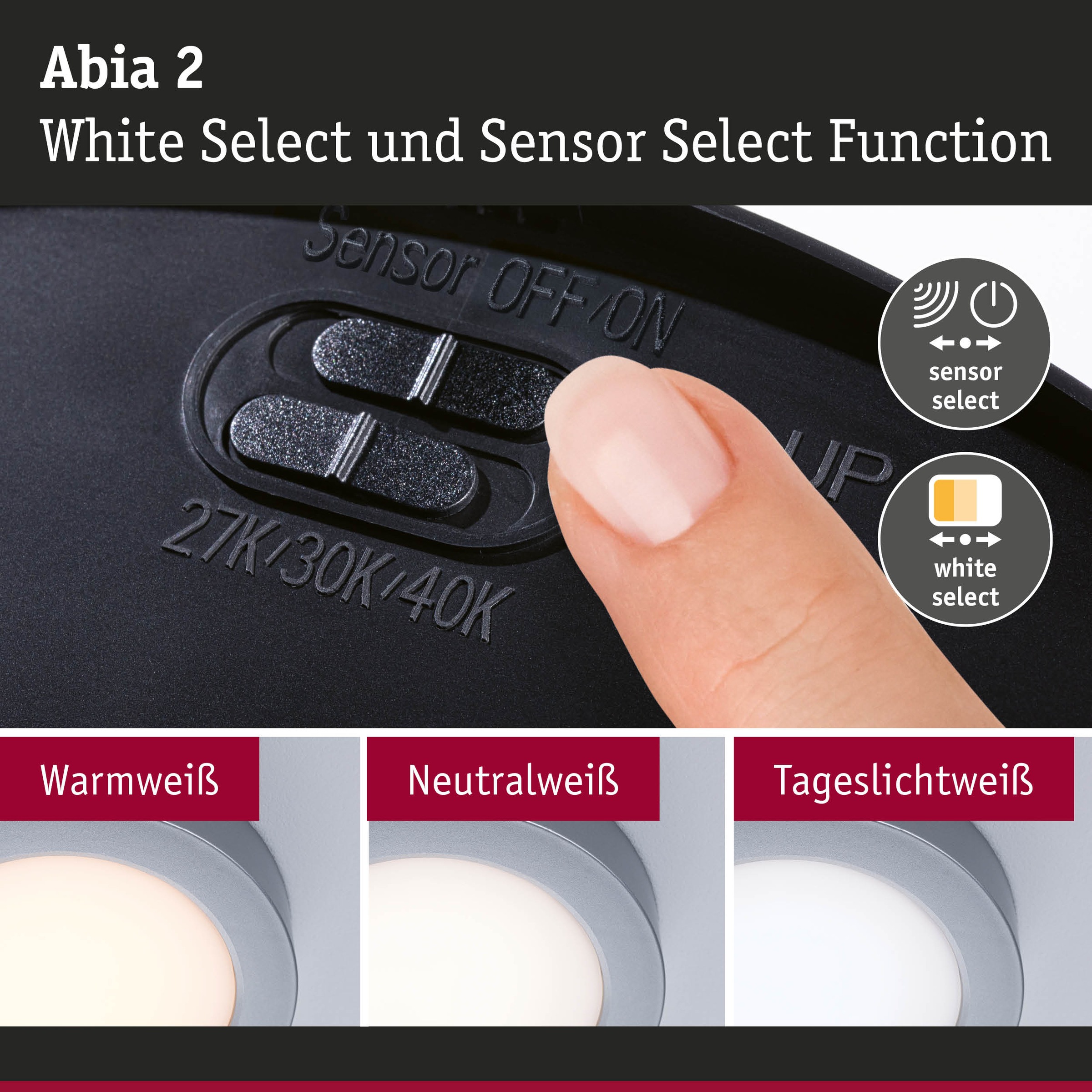 Paulmann LED Panel »Abia 2 WhiteSelect Sensor« LED-Modul 1 Stk. Farbwechsler Dämmerungsgesteuerter Bewegungsmelder (HF)