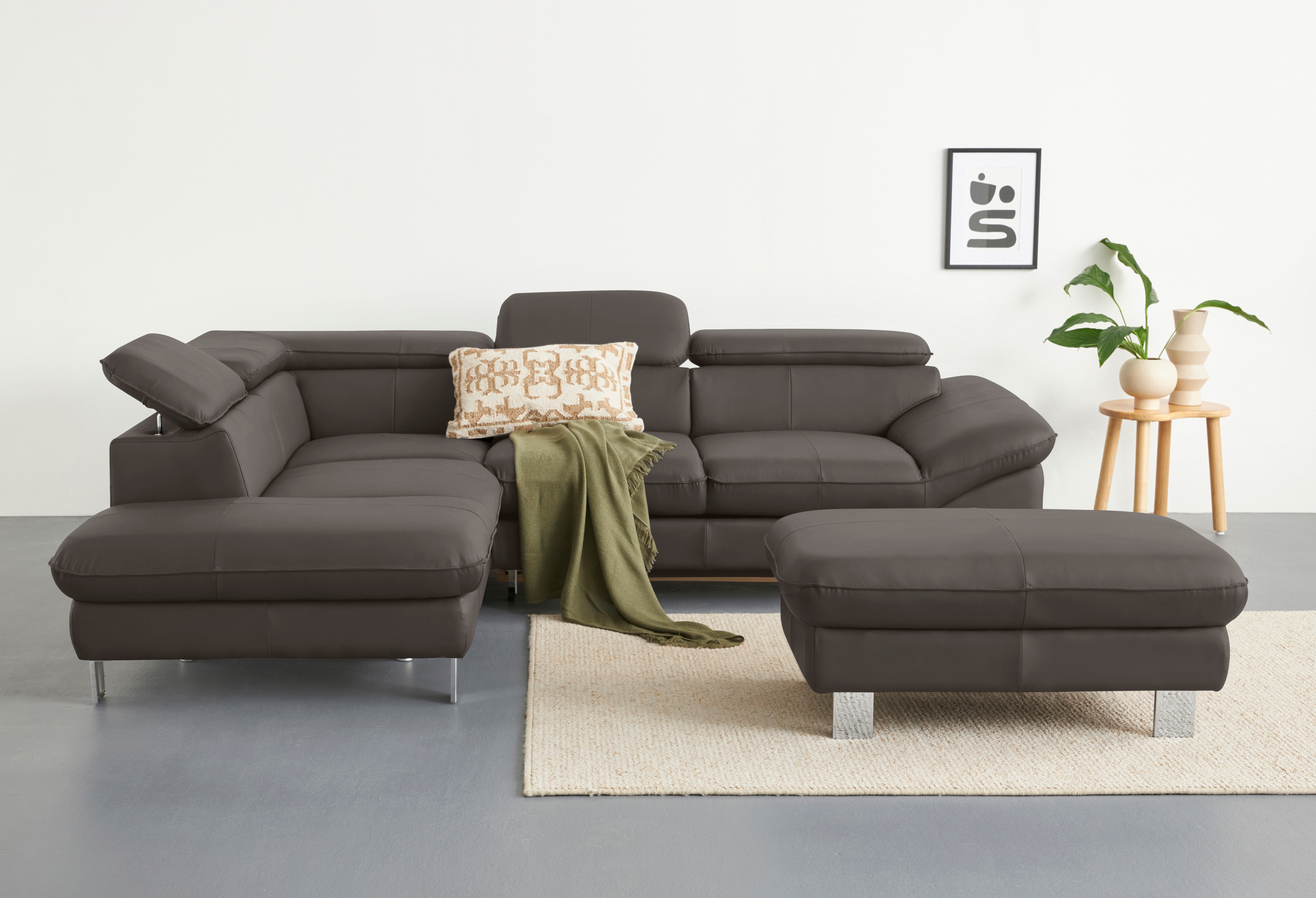 COTTA Ecksofa "Driver L-Form, B: 265 cm, moderne Couch mit Wellenunterfederung, Leder" inkl. 3x Kopfteilverstellung, optional mit Schlaffunktion + Stauraum